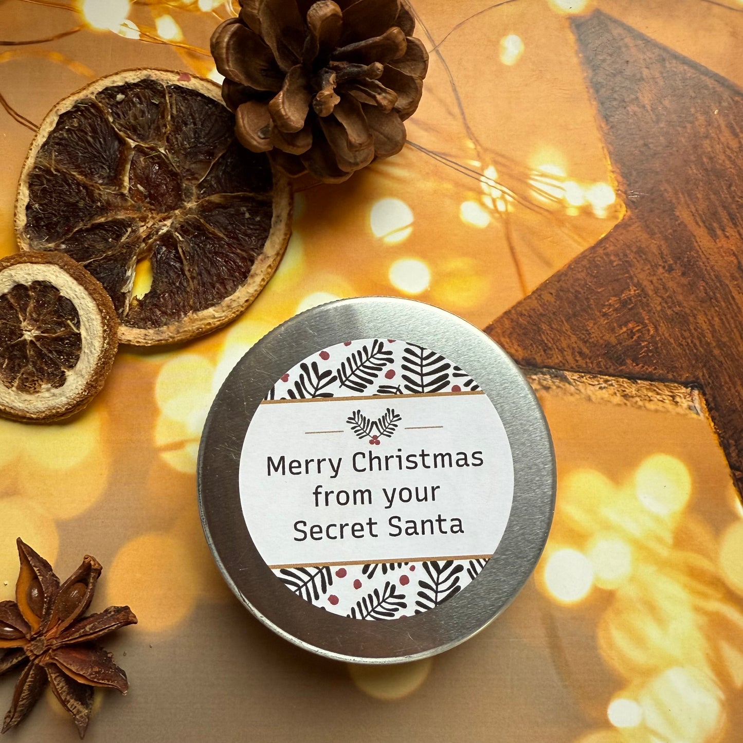Secret Santa Shower Steamer Tin: Festive Fizz Scent