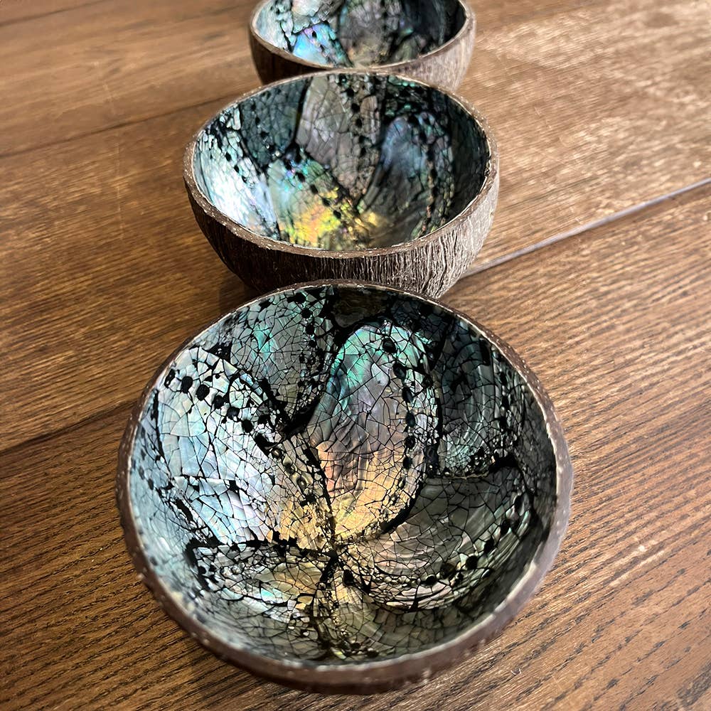 Coconut Shell Bowl with Abalone Inlay