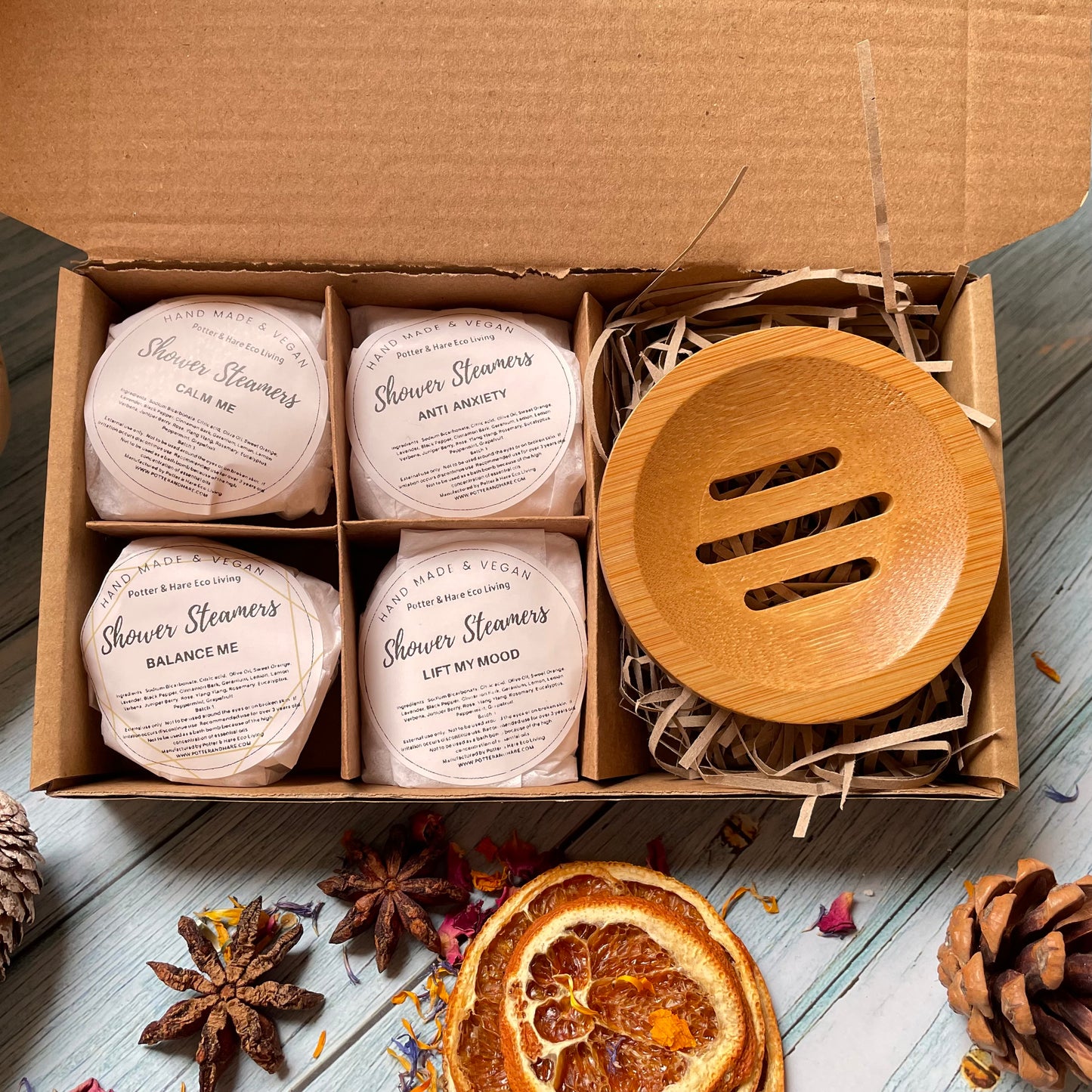Gift Box of Wrapped Aromatherapy Shower Steamers x 4 + Tray