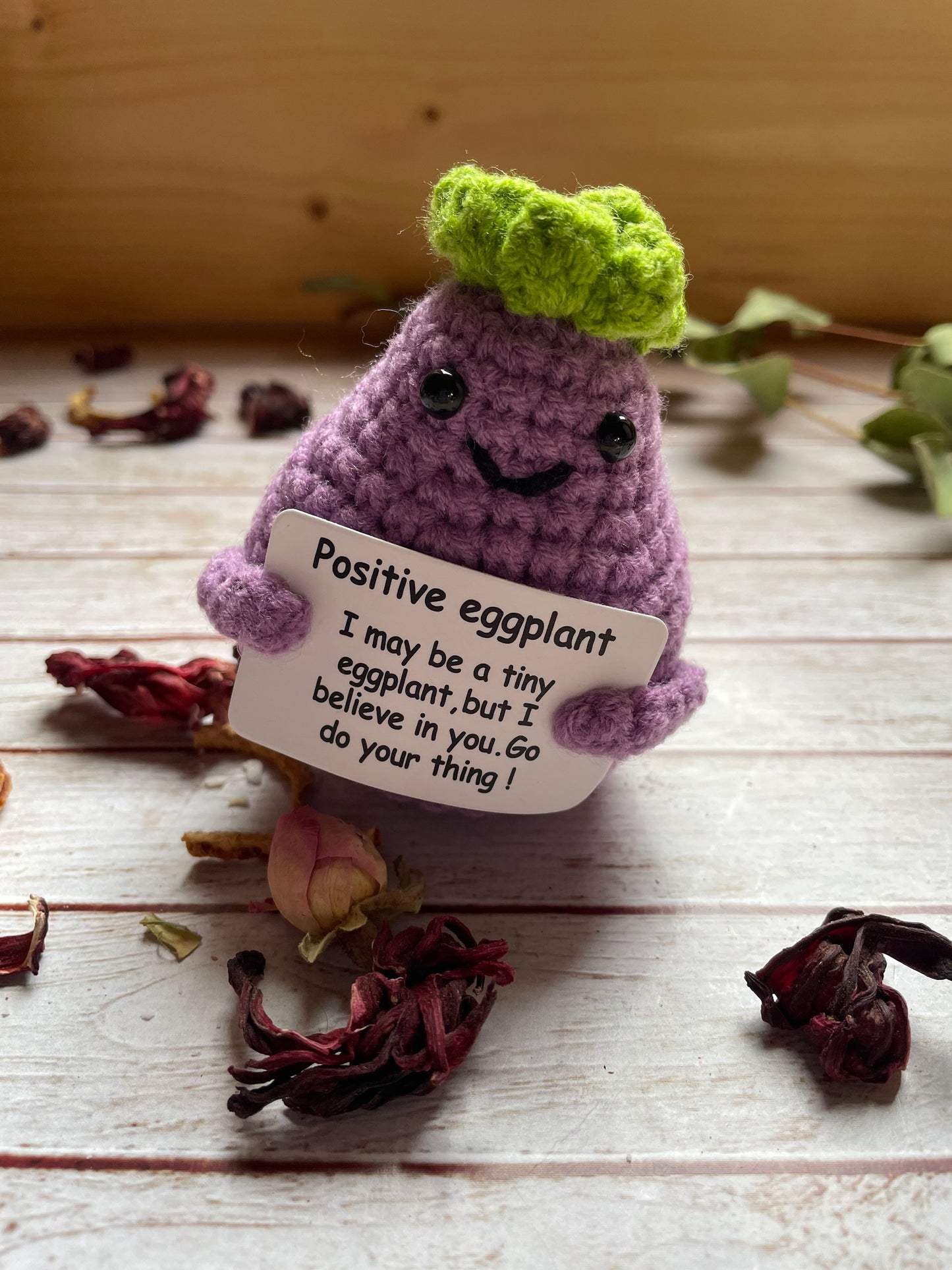 Crochet Positive Aubergine/Egg Plant (7cm) - pocket hug for emotional comfort and support