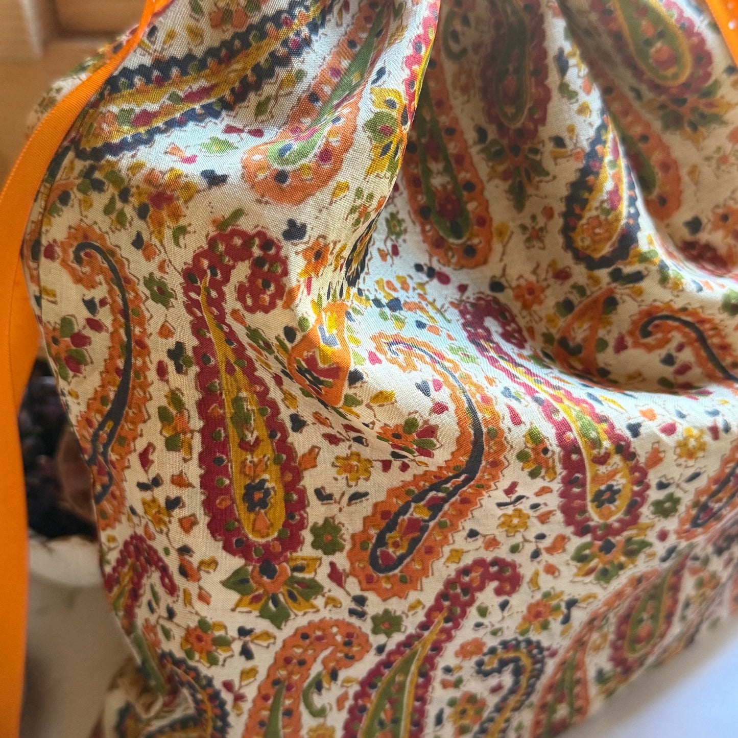 Handmade Paisley Silk Gift Bag made from reclaimed saree fabric: Floral Silk Drawstring Pouch, Reusable Wrap