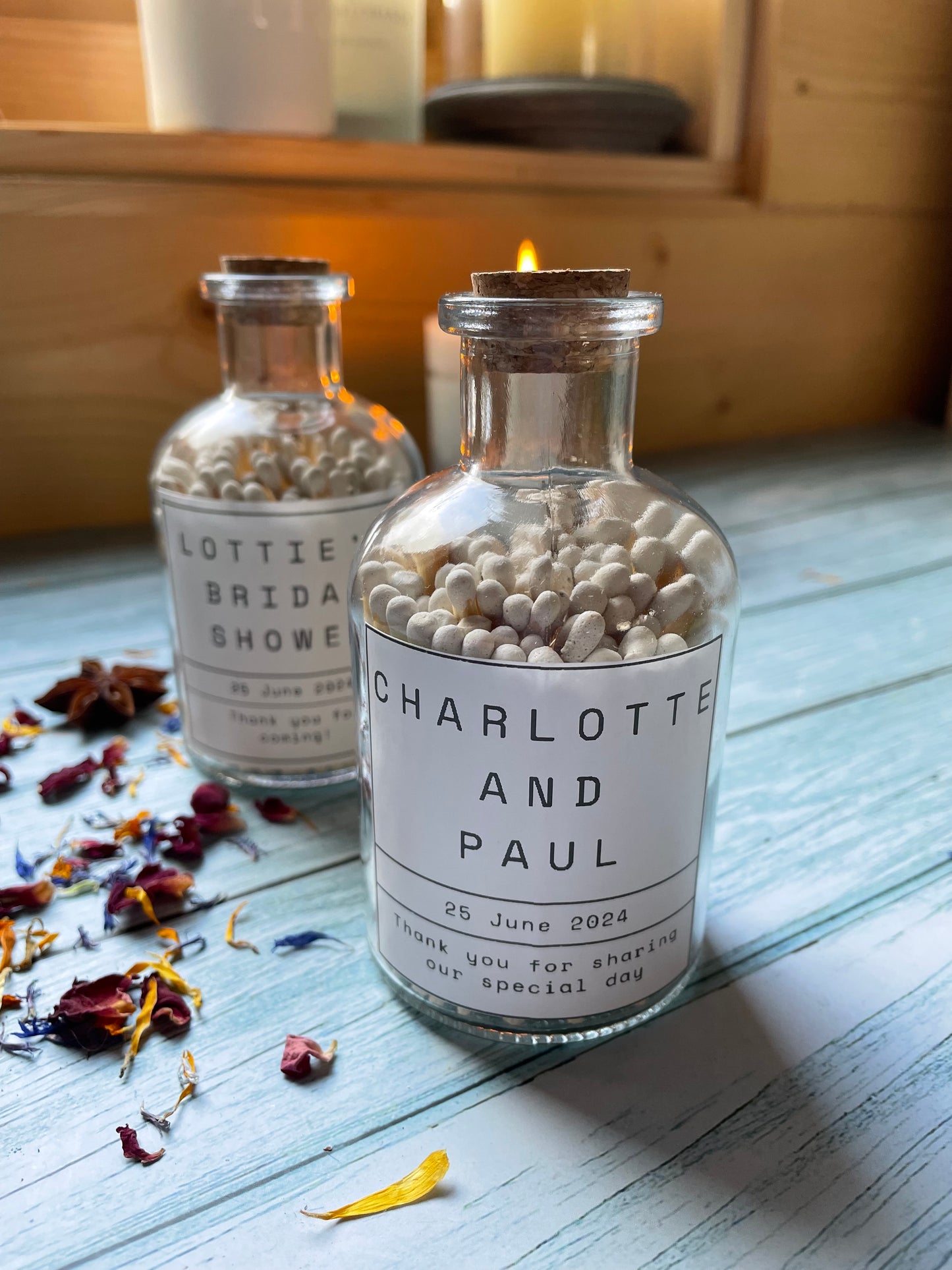 Personalisable Luxury Glass Jar of Long Matches 10cm x 5.5cm, Wedding Gift, Airbnb Gift, New House Gift, Anniversary Gift