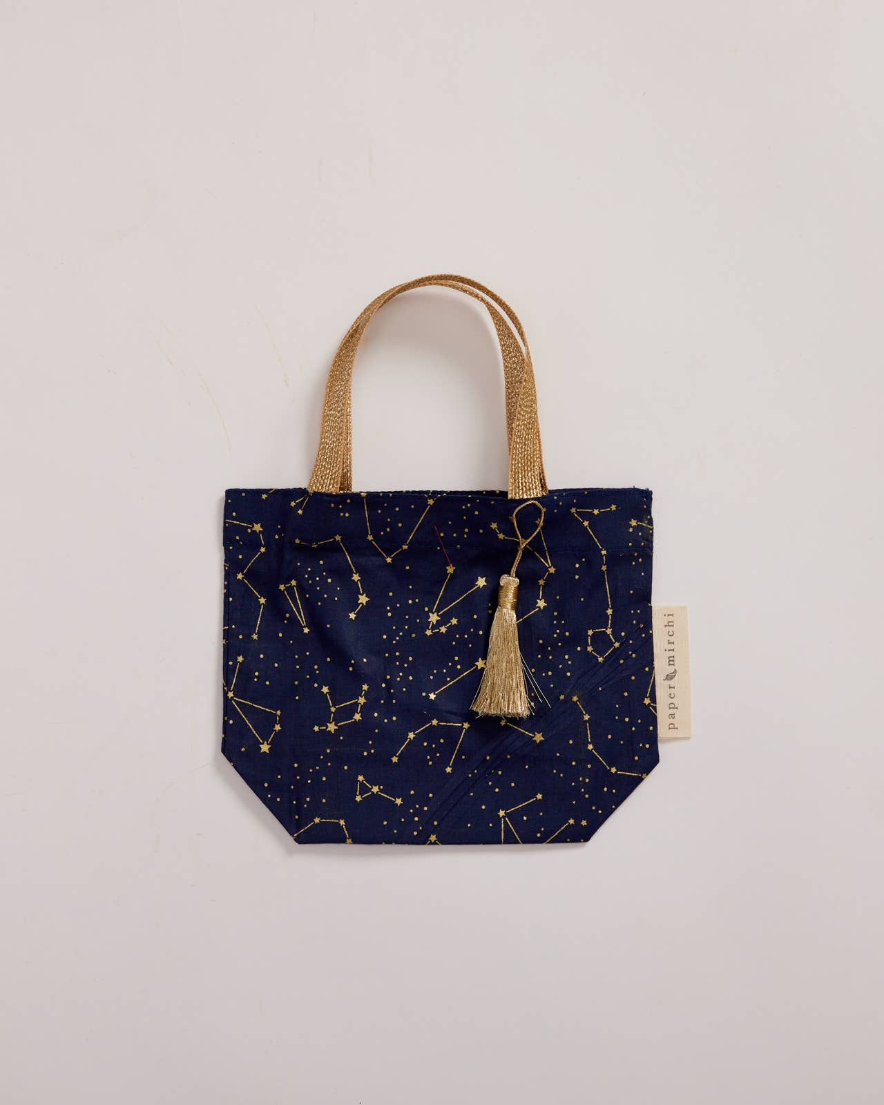 Reusable Fabric Gift Bags Tote Style - Hand-Block Printed Medium - H19cm x W23cm x D9cm / Safari