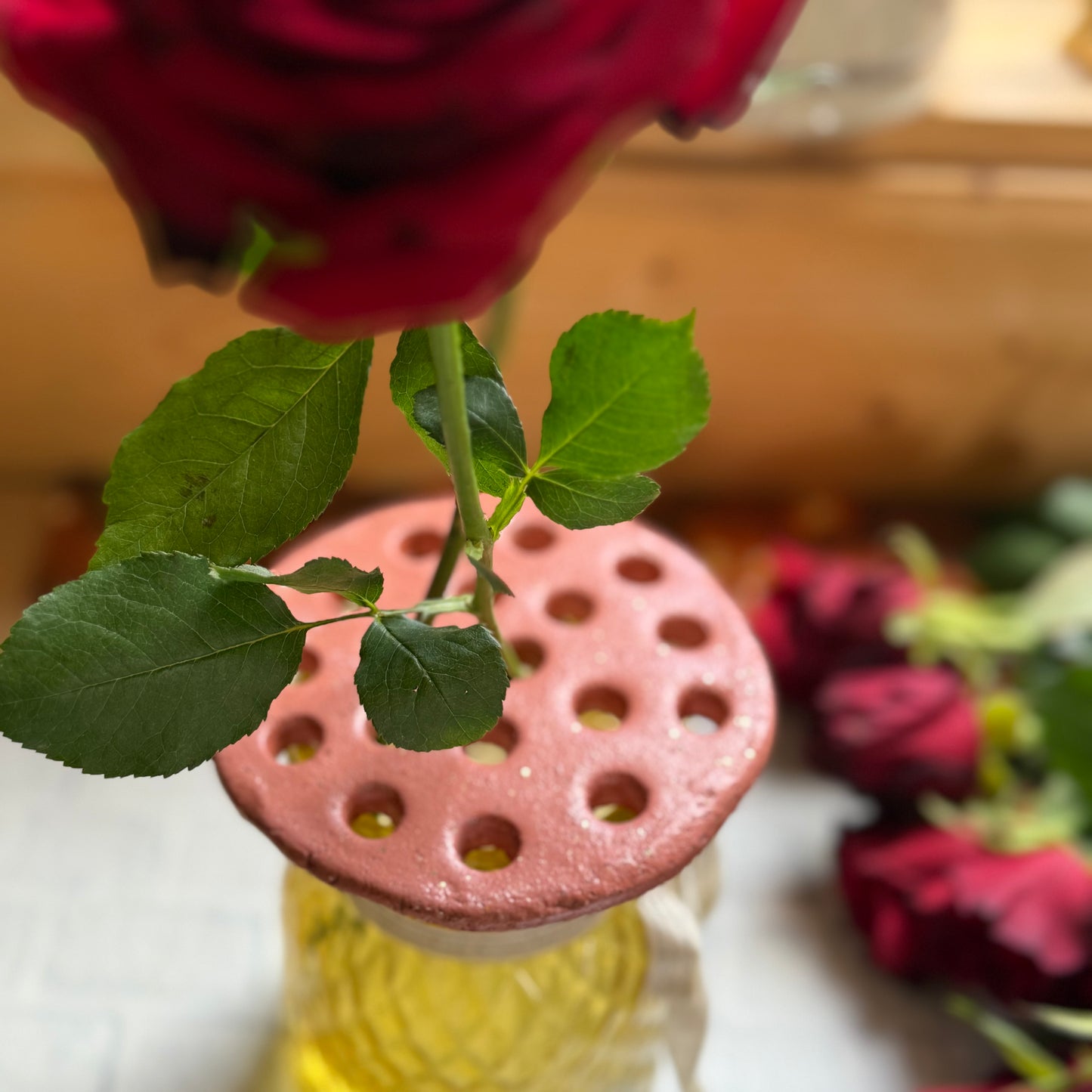 Handmade Terracotta Sparkly Flower Frog: Ceramic Floral Arranging Disc