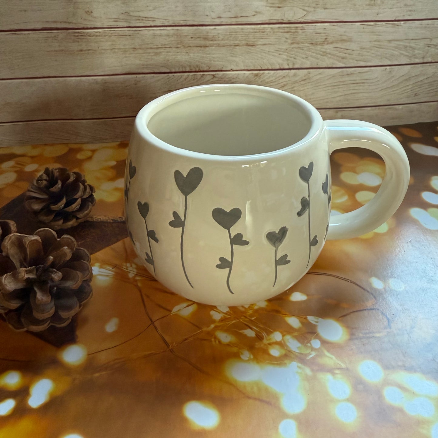 Grey Heart Flowers Mug, 13.5cm