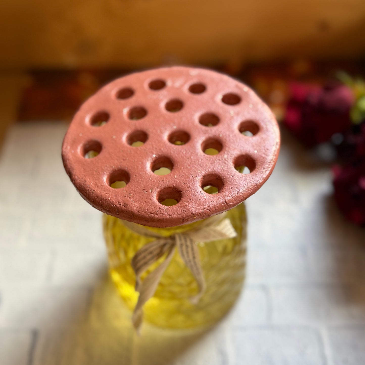 Handmade Terracotta Sparkly Flower Frog: Ceramic Floral Arranging Disc