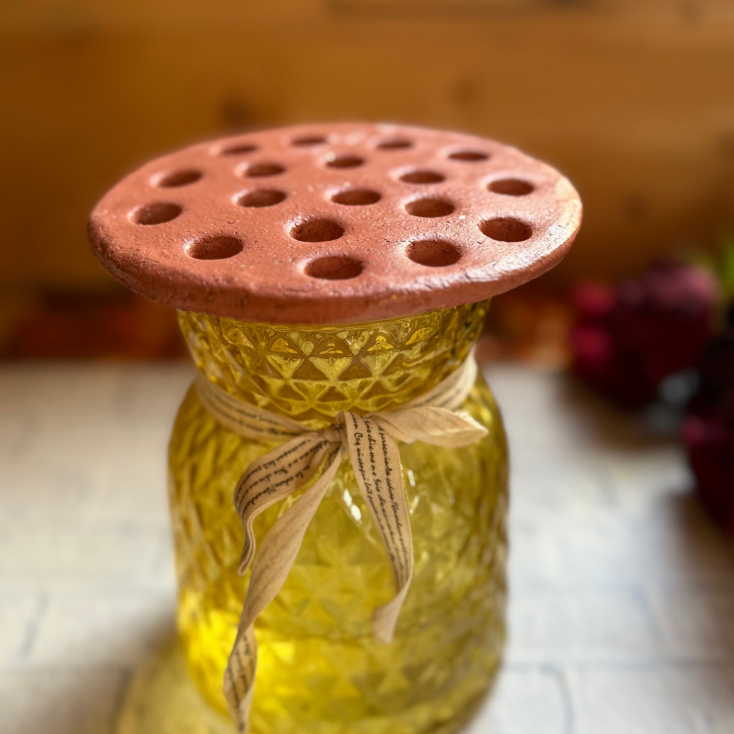 Handmade Terracotta Sparkly Flower Frog: Ceramic Floral Arranging Disc