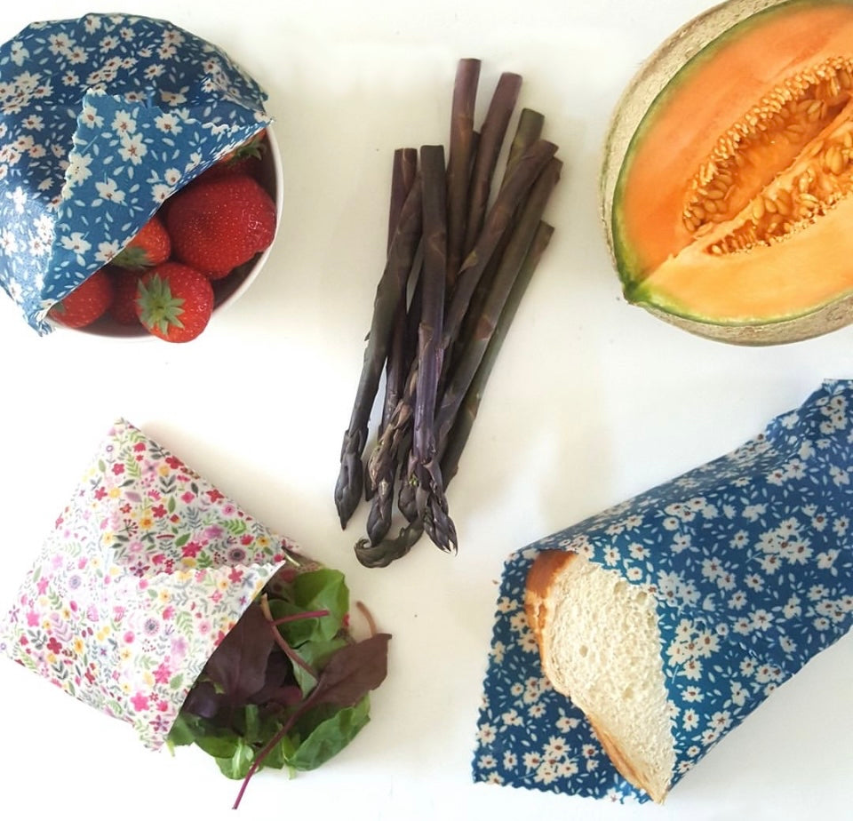 Pretty Print Set of 3 (S,M,L) Beeswax Wraps | Eco Friendly Sandwich Wraps