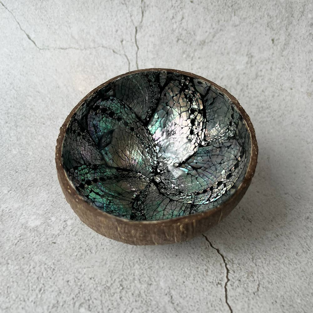 Coconut Shell Bowl with Abalone Inlay