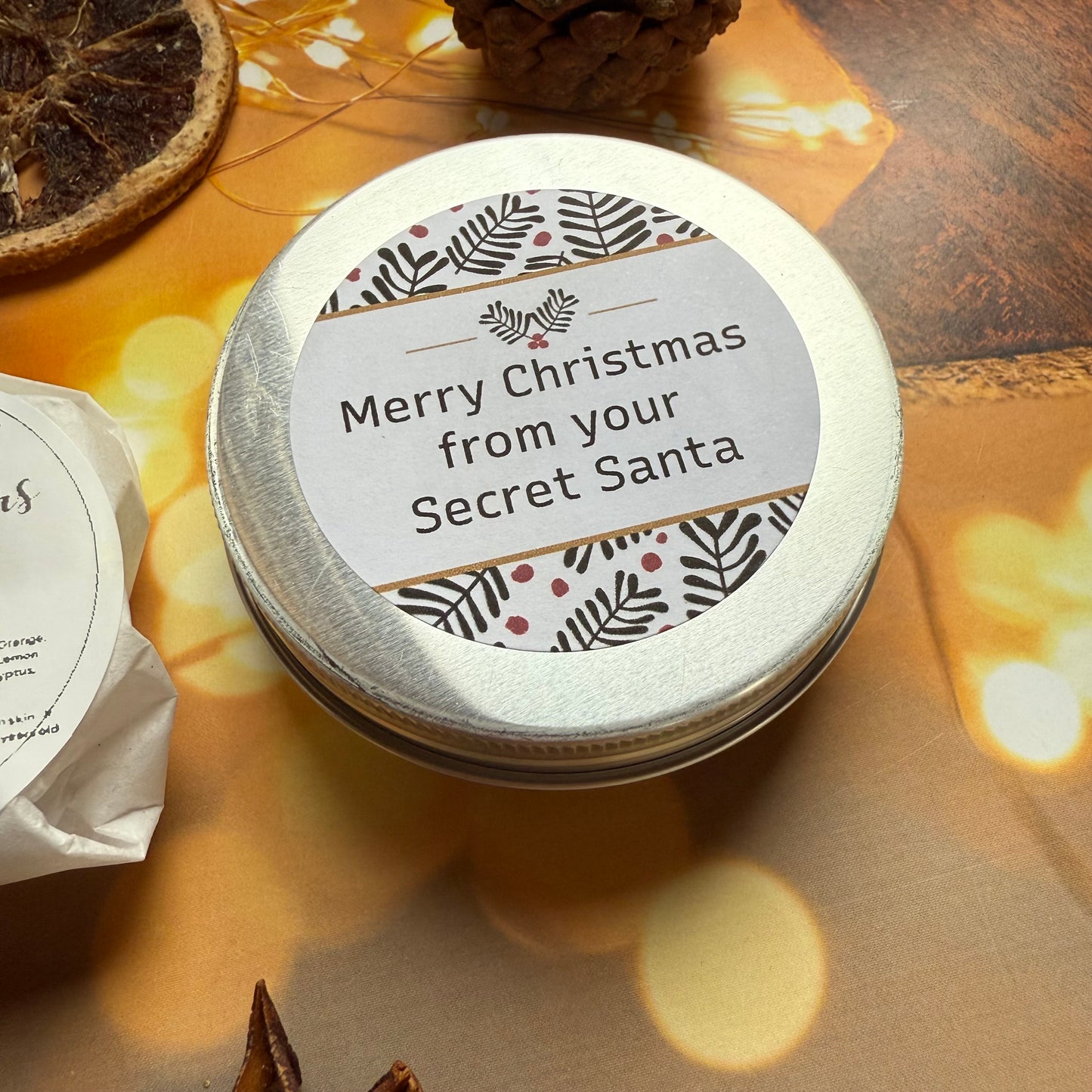 Secret Santa Shower Steamer Tin: Festive Fizz Scent