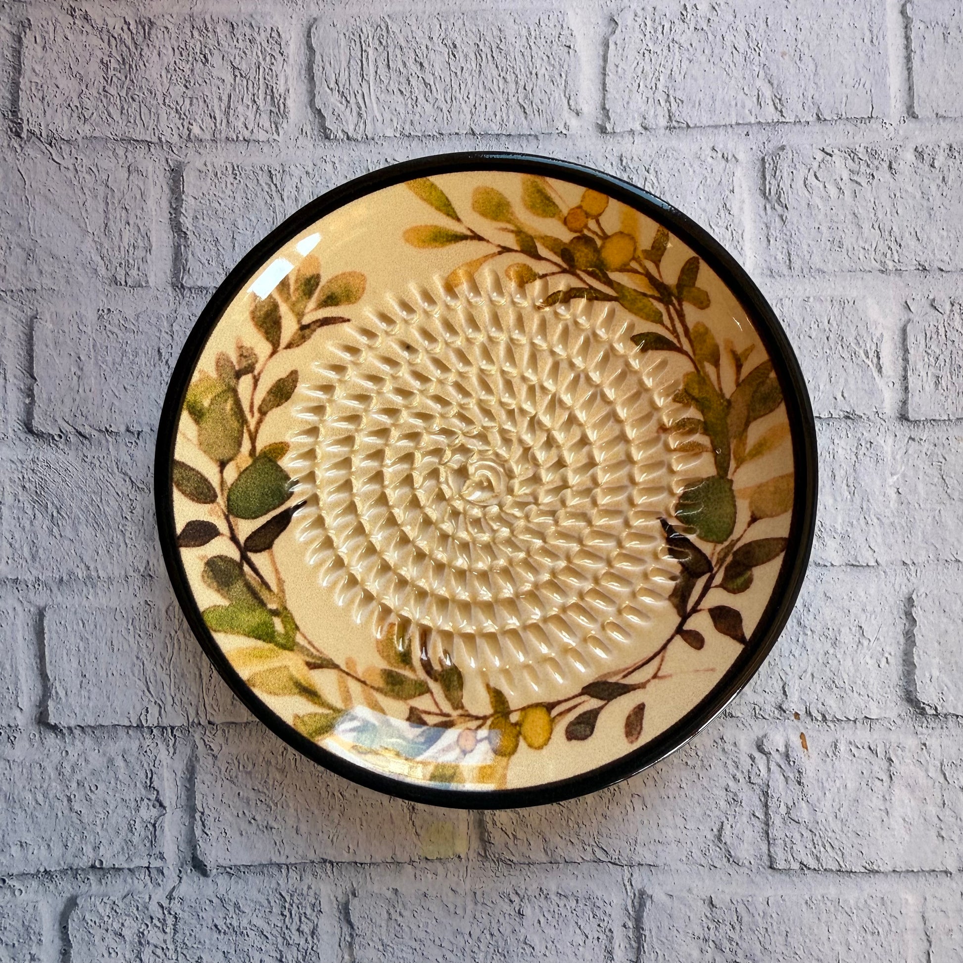 Handmade Ceramic Garlic, Ginger and Vegetable Grater Plate and with Brush (Optional), Garlic Grater Plate Brown Flowers