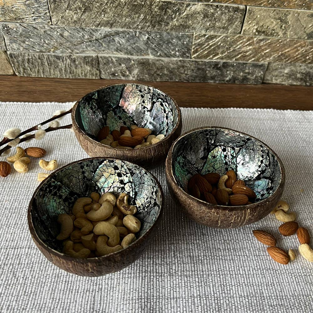 Coconut Shell Bowl with Abalone Inlay