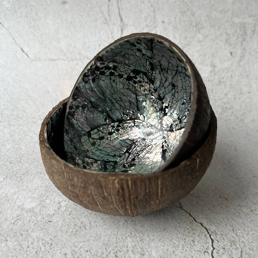 Coconut Shell Bowl with Abalone Inlay