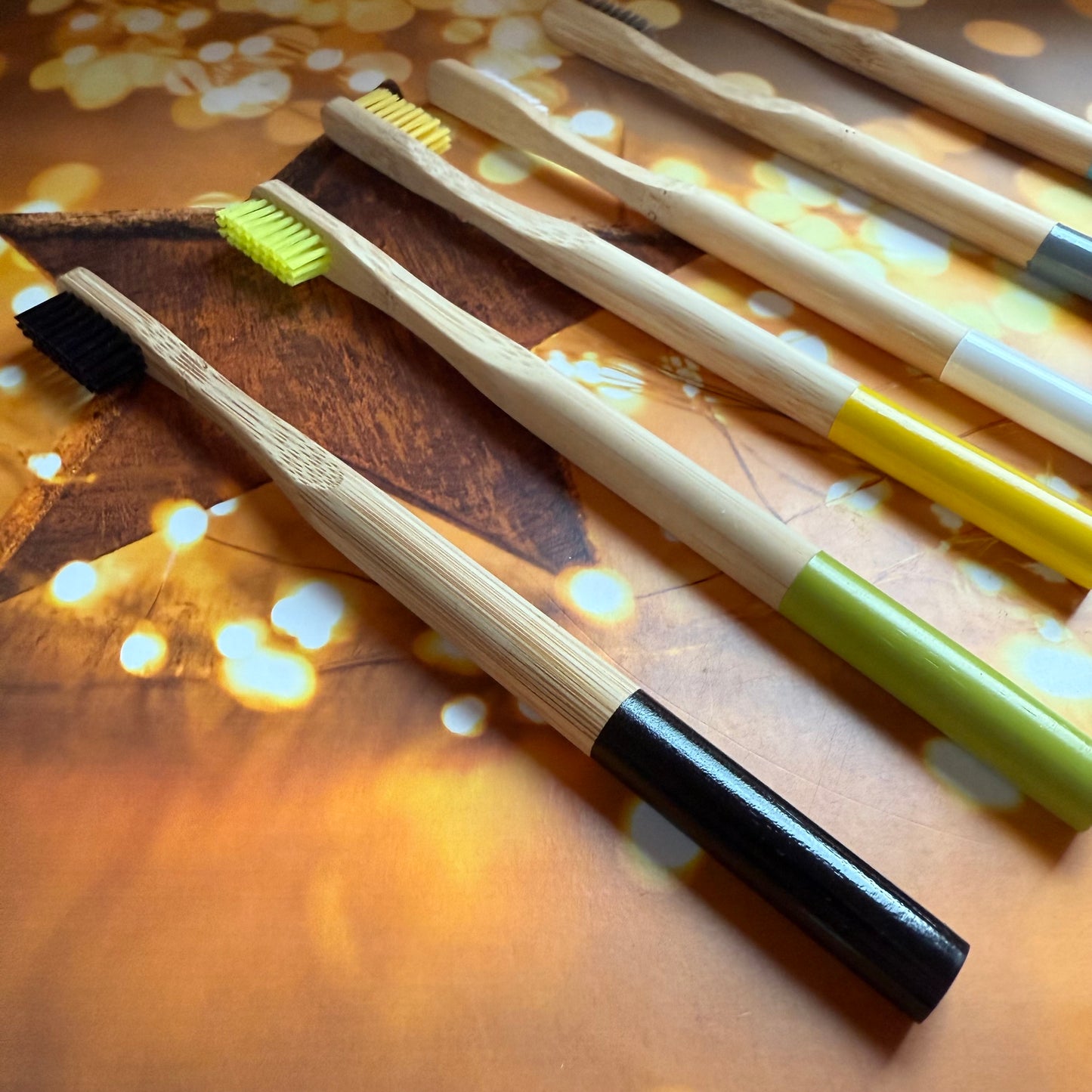 Family Set of 6 Stylist Bamboo Toothbrushes each with a separate coloured handle for easy identification