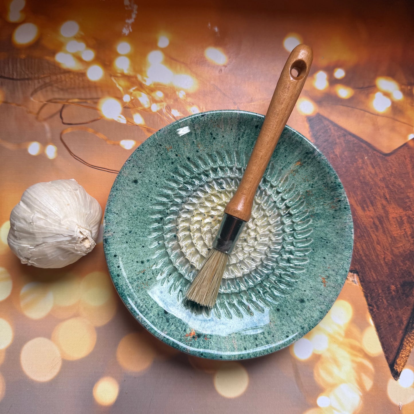 Handmade Ceramic Garlic, Ginger and Vegetable Grater Plate and with Brush (Optional), Garlic Grater Plate