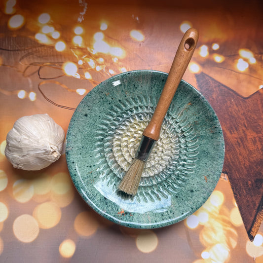 Handmade Ceramic Garlic, Ginger and Vegetable Grater Plate and with Brush (Optional), Garlic Grater Plate