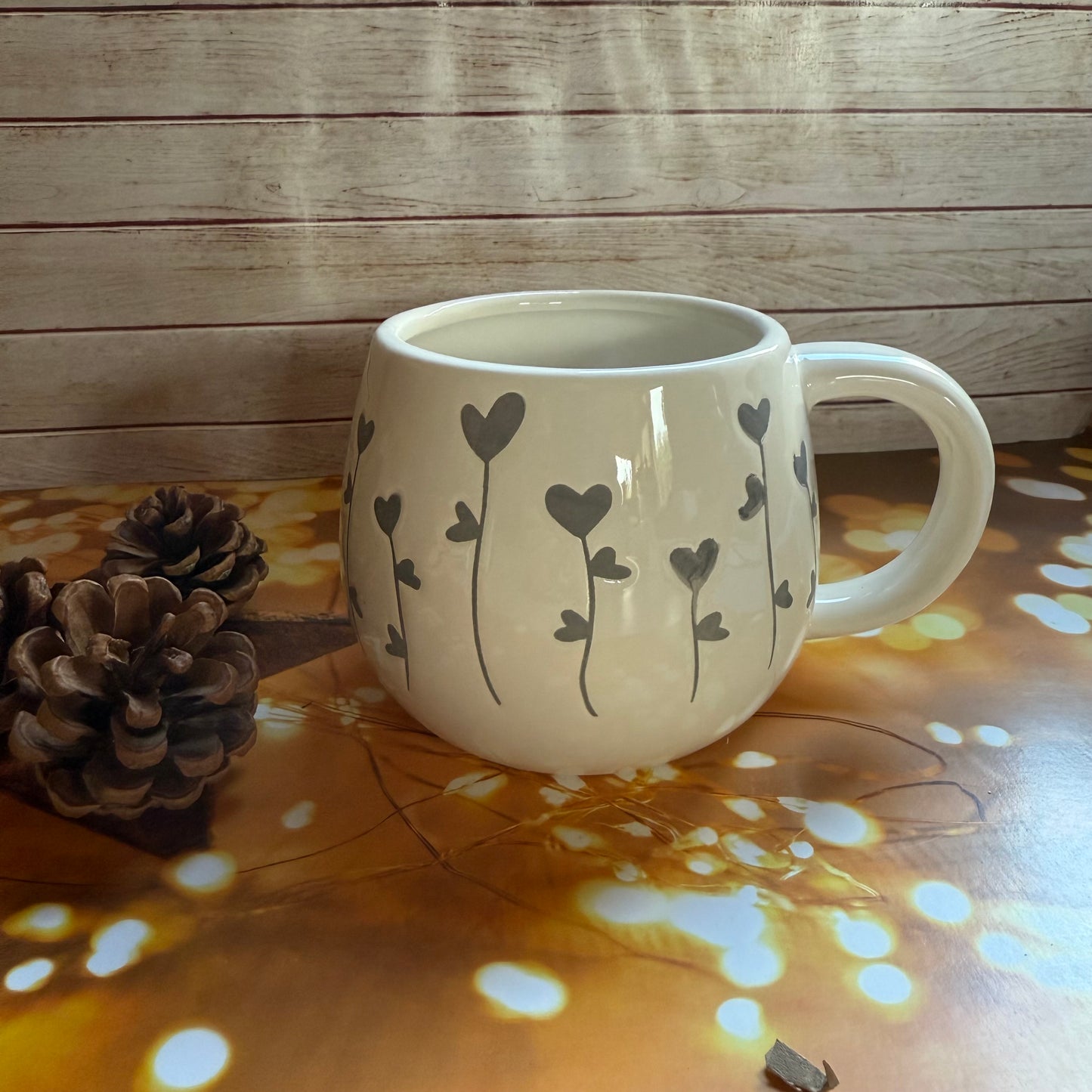 Grey Heart Flowers Mug, 13.5cm