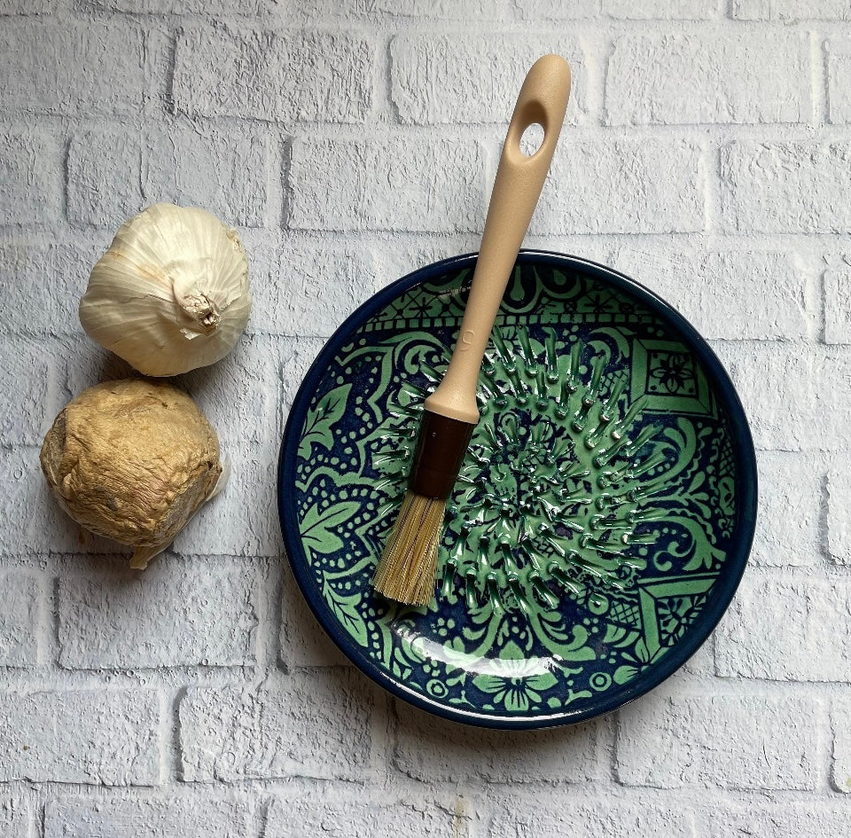 Handmade Ceramic Garlic, Ginger and Vegetable Grater Plate and with Brush (Optional), Garlic Grater Plate