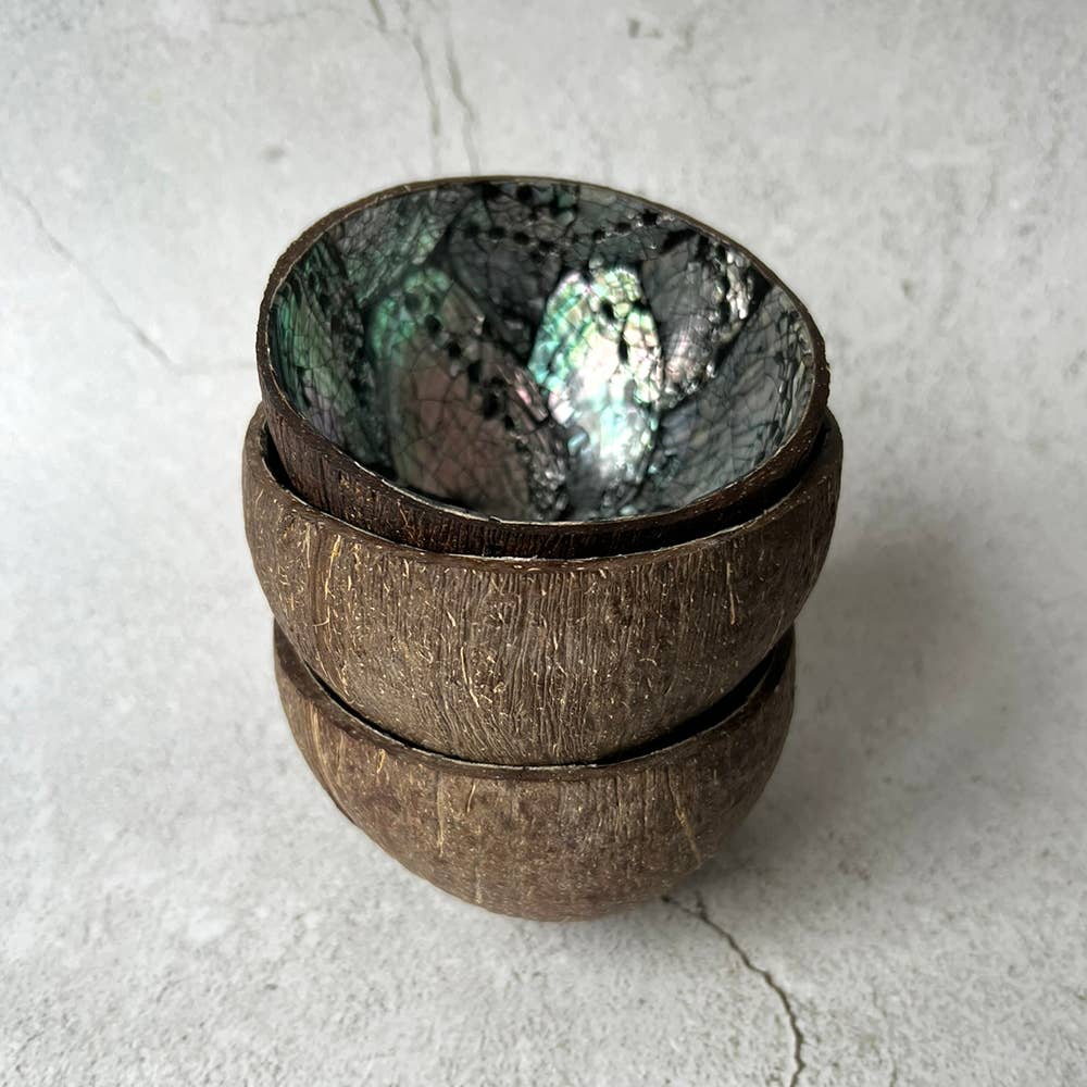 Coconut Shell Bowl with Abalone Inlay