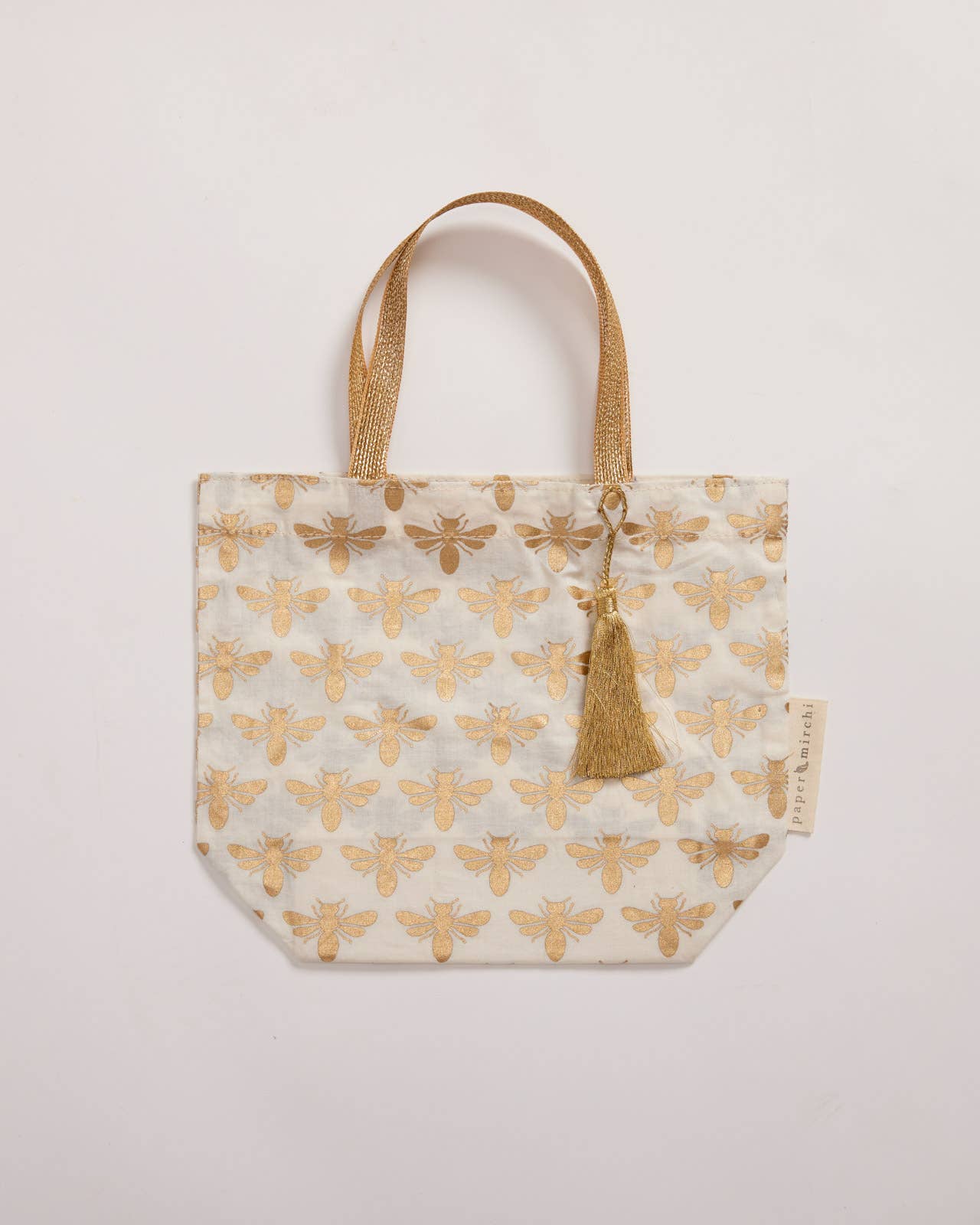 Reusable Fabric Gift Bags Tote Style - Hand-Block Printed Medium - H19cm x W23cm x D9cm / Safari