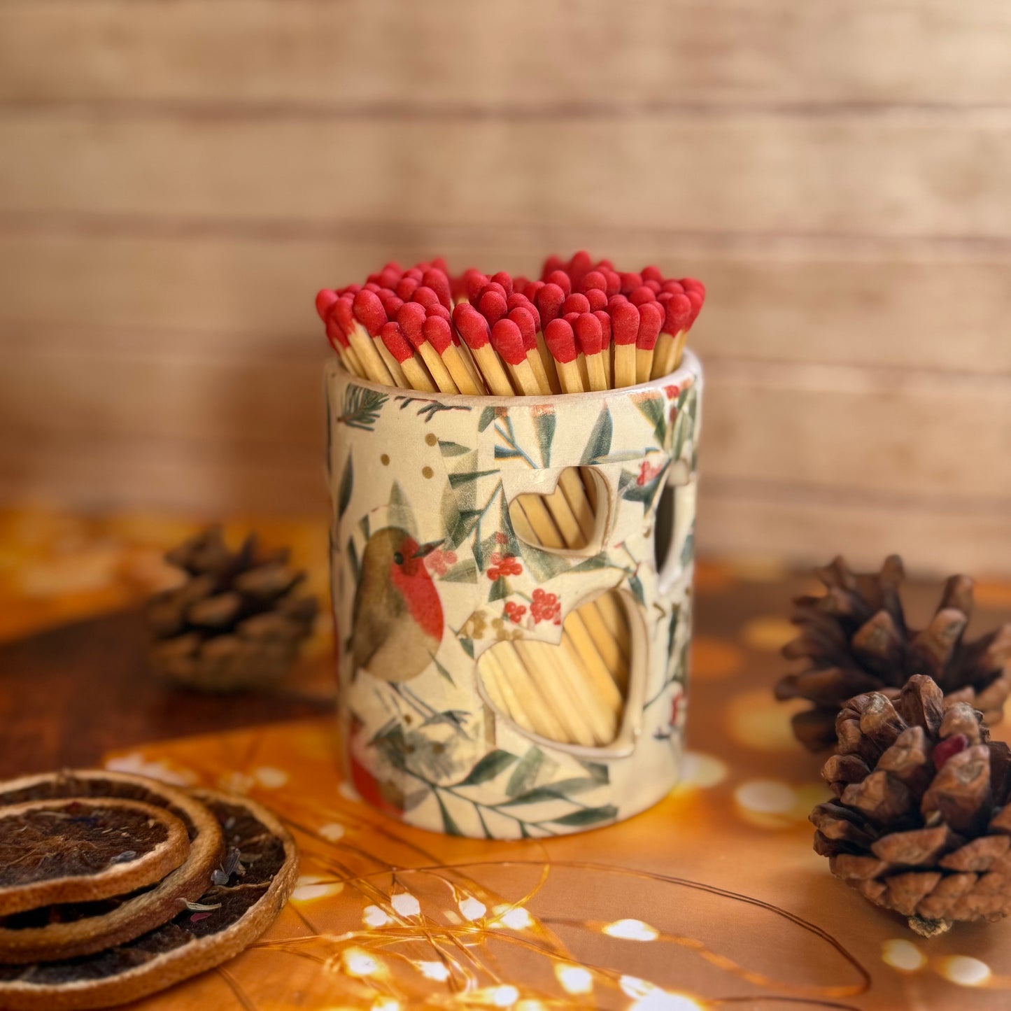 Christmas Robin Match Pot with Strike and Red 10cm Matches