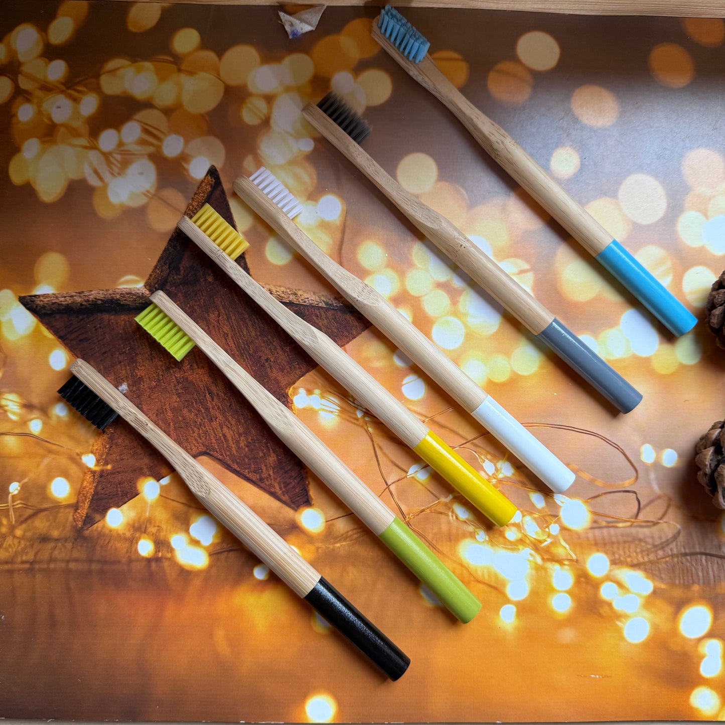 Family Set of 6 Stylist Bamboo Toothbrushes each with a separate coloured handle for easy identification