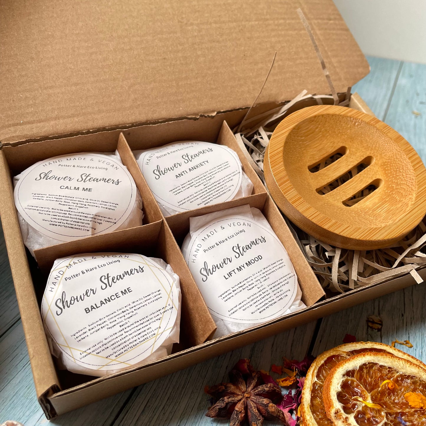 Gift Box of Wrapped Aromatherapy Shower Steamers x 4 + Tray