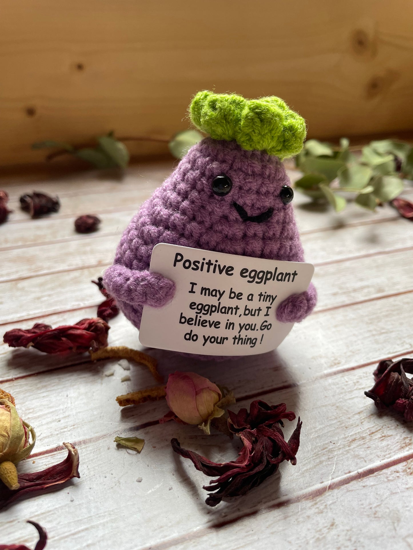 Crochet Positive Aubergine/Egg Plant (7cm) - pocket hug for emotional comfort and support
