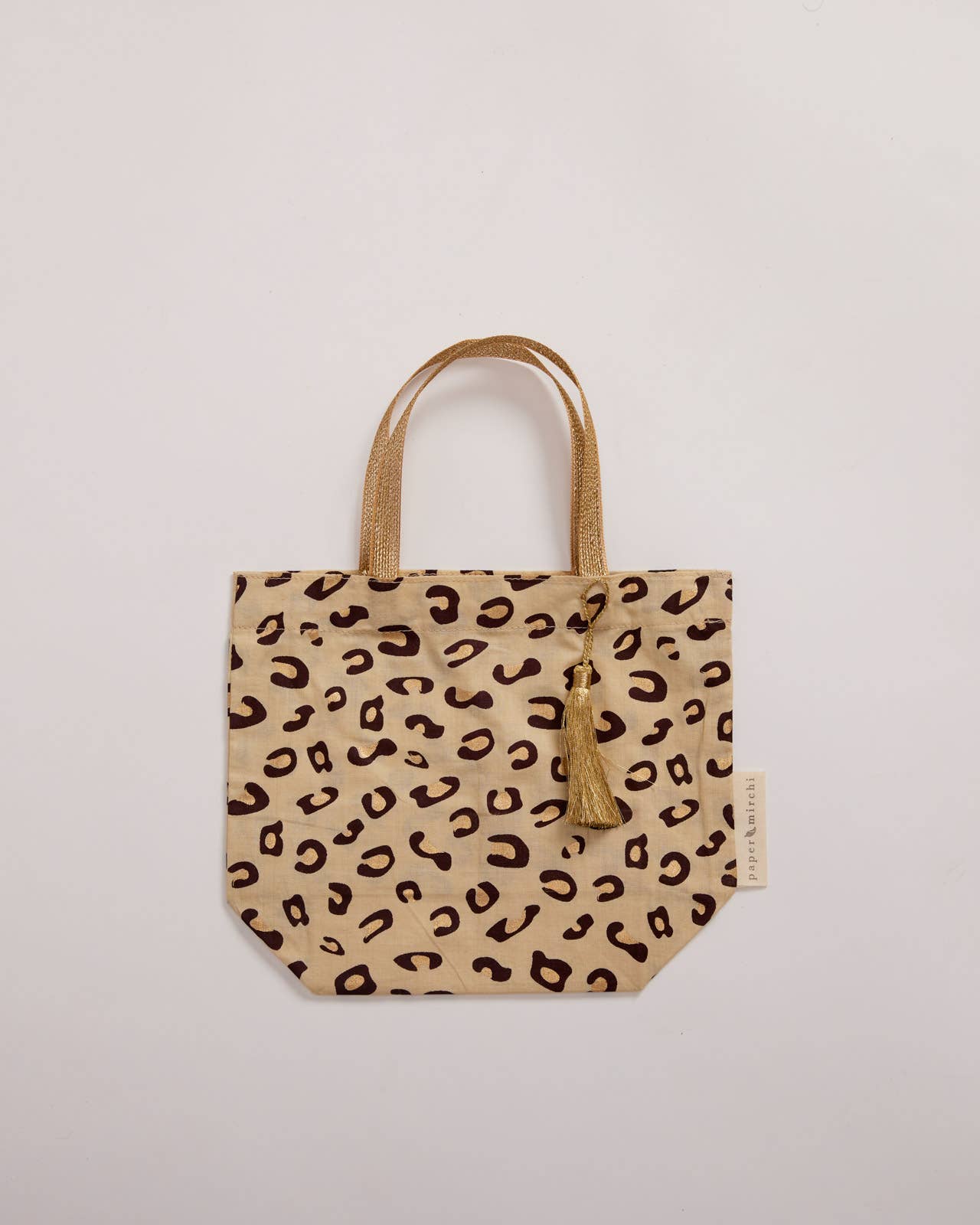 Reusable Fabric Gift Bags Tote Style - Hand-Block Printed Medium - H19cm x W23cm x D9cm / Safari
