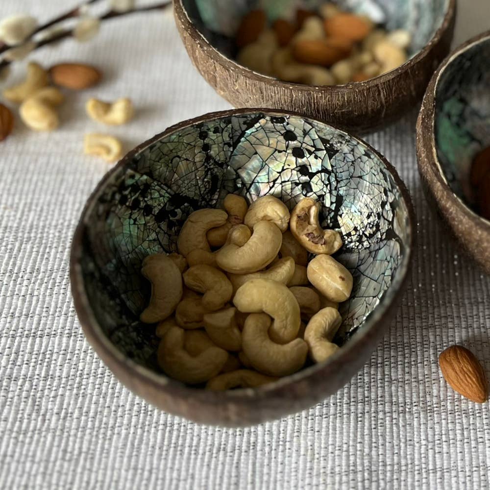Coconut Shell Bowl with Abalone Inlay