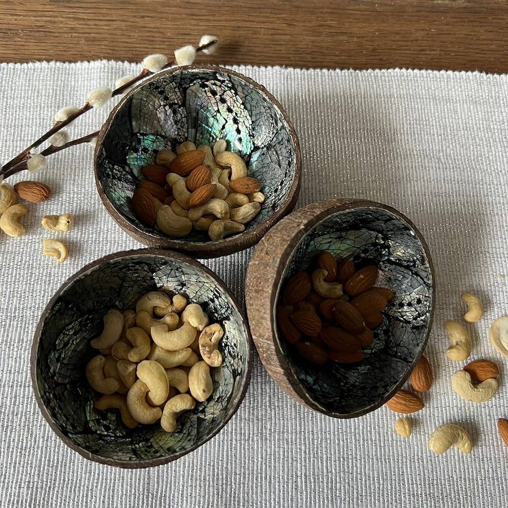 Coconut Shell Bowl with Abalone Inlay