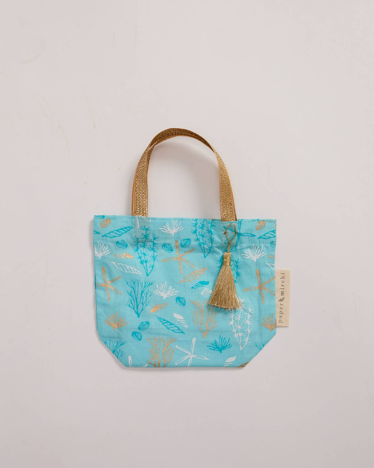Reusable Fabric Gift Bags Tote Style - Hand-Block Printed Medium - H19cm x W23cm x D9cm / Safari