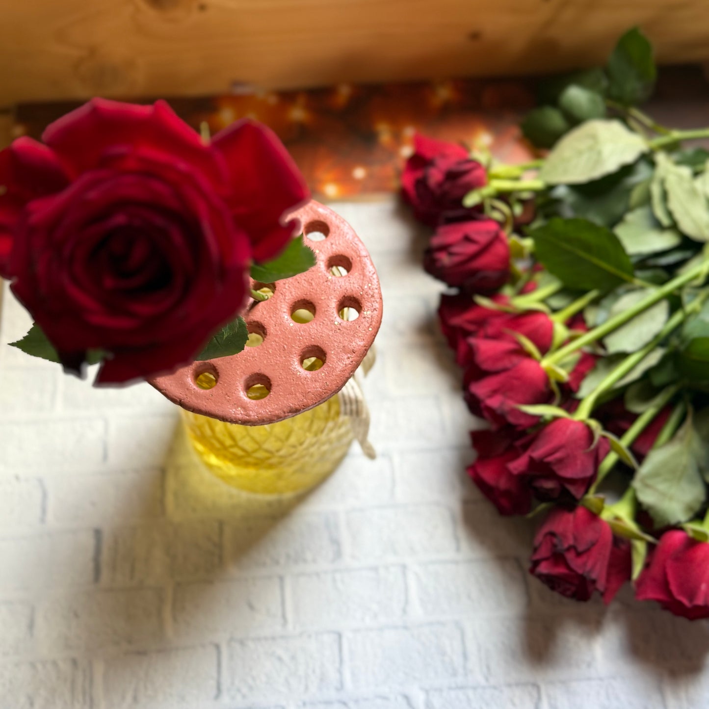 Handmade Terracotta Sparkly Flower Frog: Ceramic Floral Arranging Disc