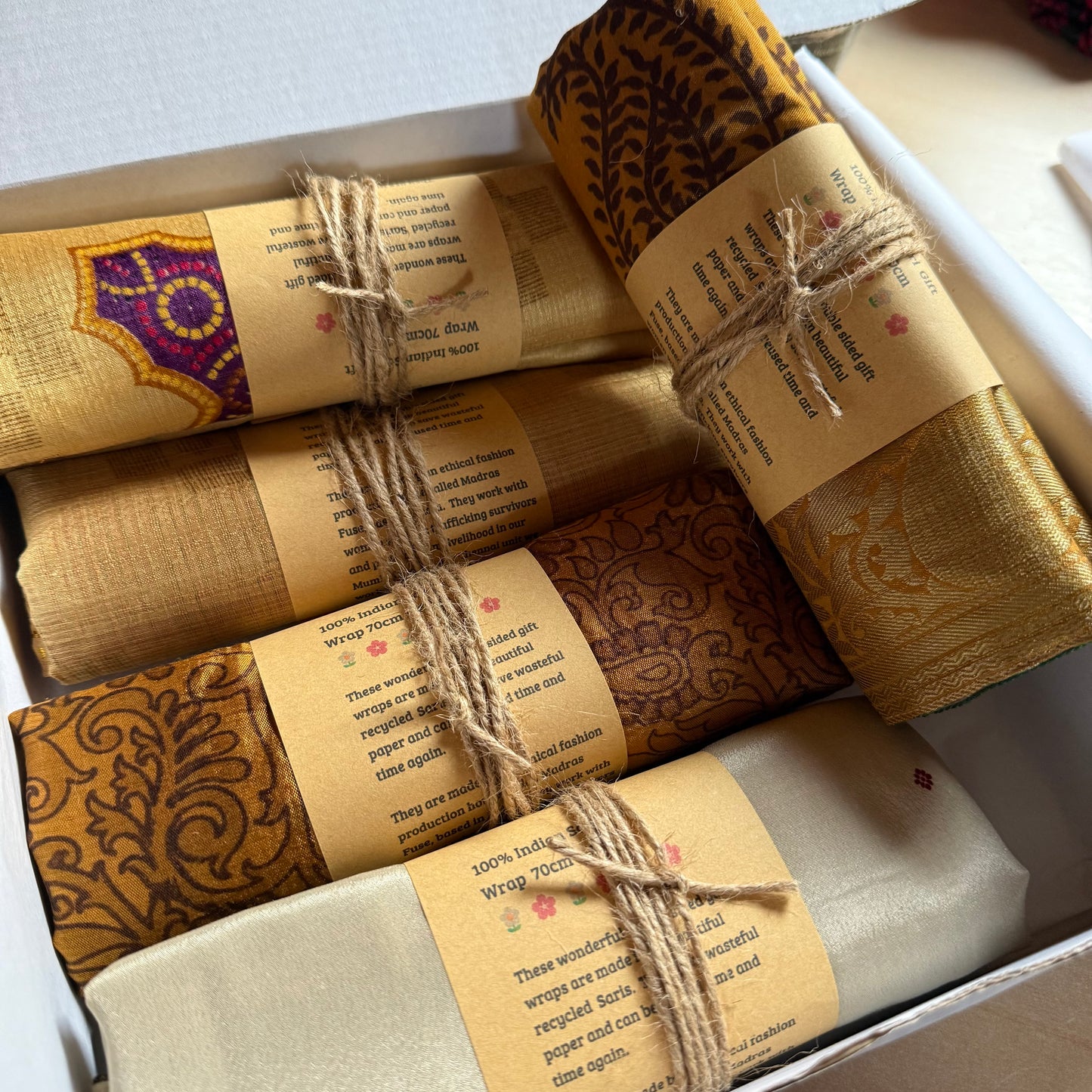 Two Sided Handmade Fabric Gift Wrap 70cm x 70cm made by hand in India from recycled saris - Christmas Eco Wrapping