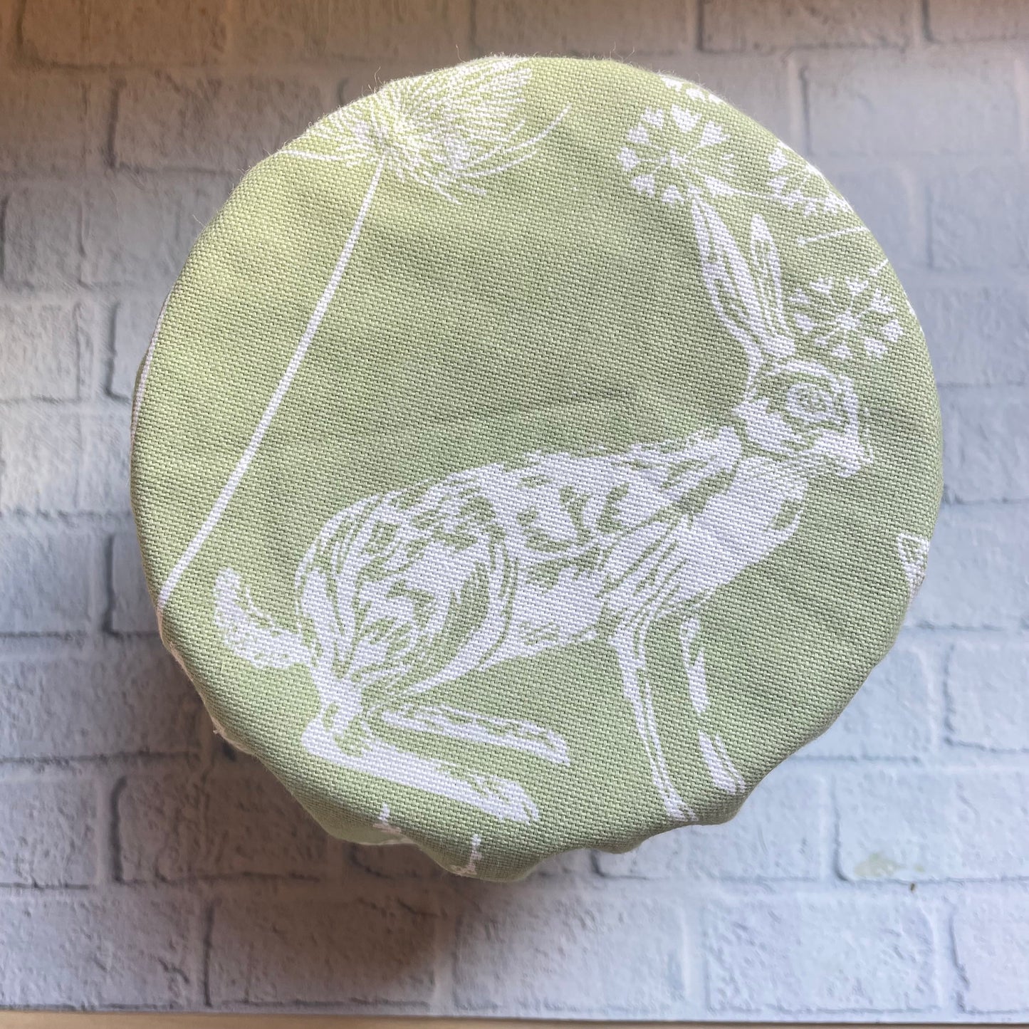 Various 13-15cm Medium Bowl Size Reusable Bowl Covers in Cotton Fabric, Eco Friendly Food Cover, Plastic Free Clingfilm, Ideal Valentines Gift Green Hare