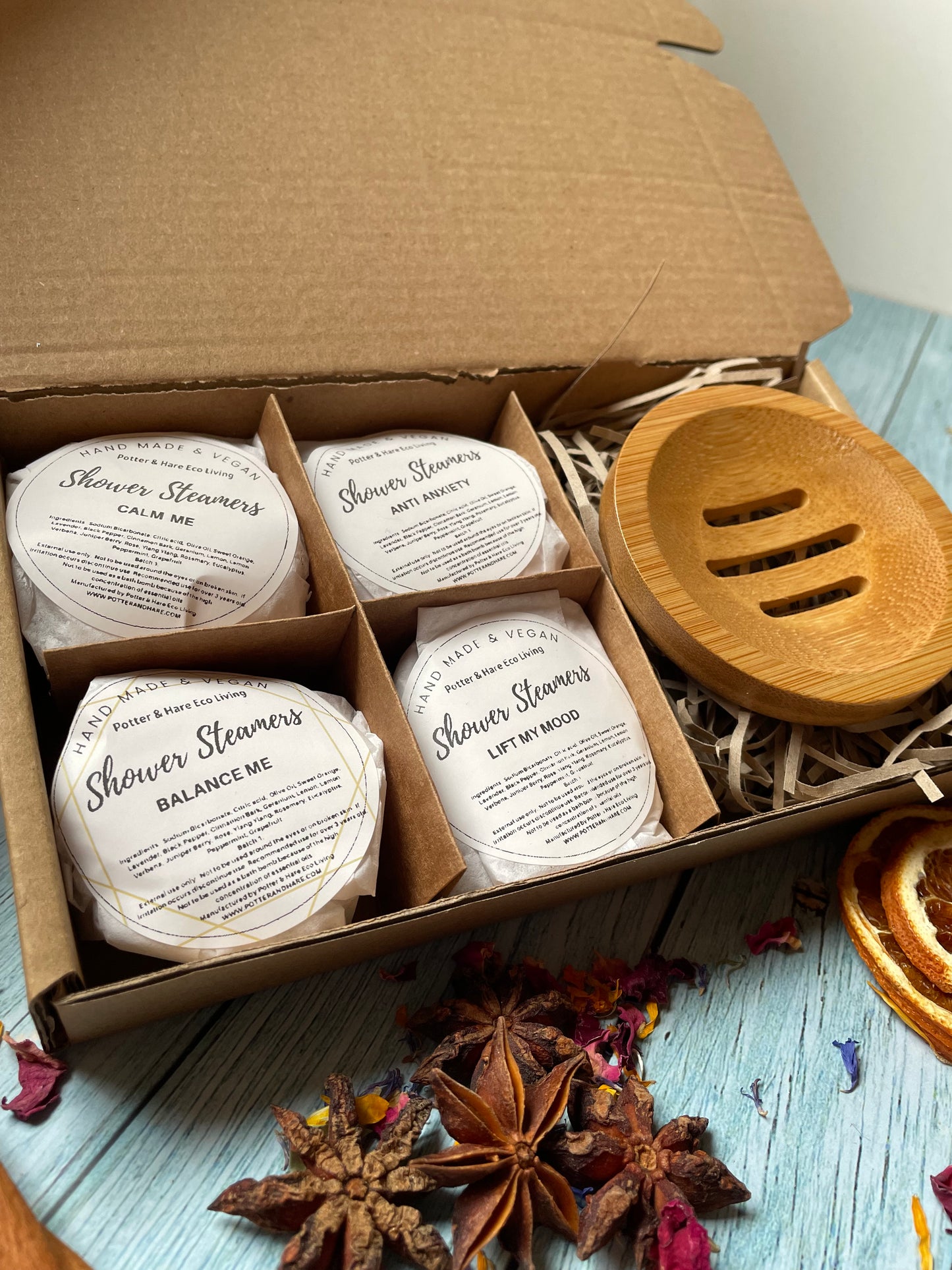 Gift Box of Wrapped Aromatherapy Shower Steamers x 4 + Tray