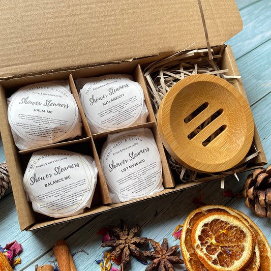 Gift Box of Wrapped Aromatherapy Shower Steamers x 4 + Tray