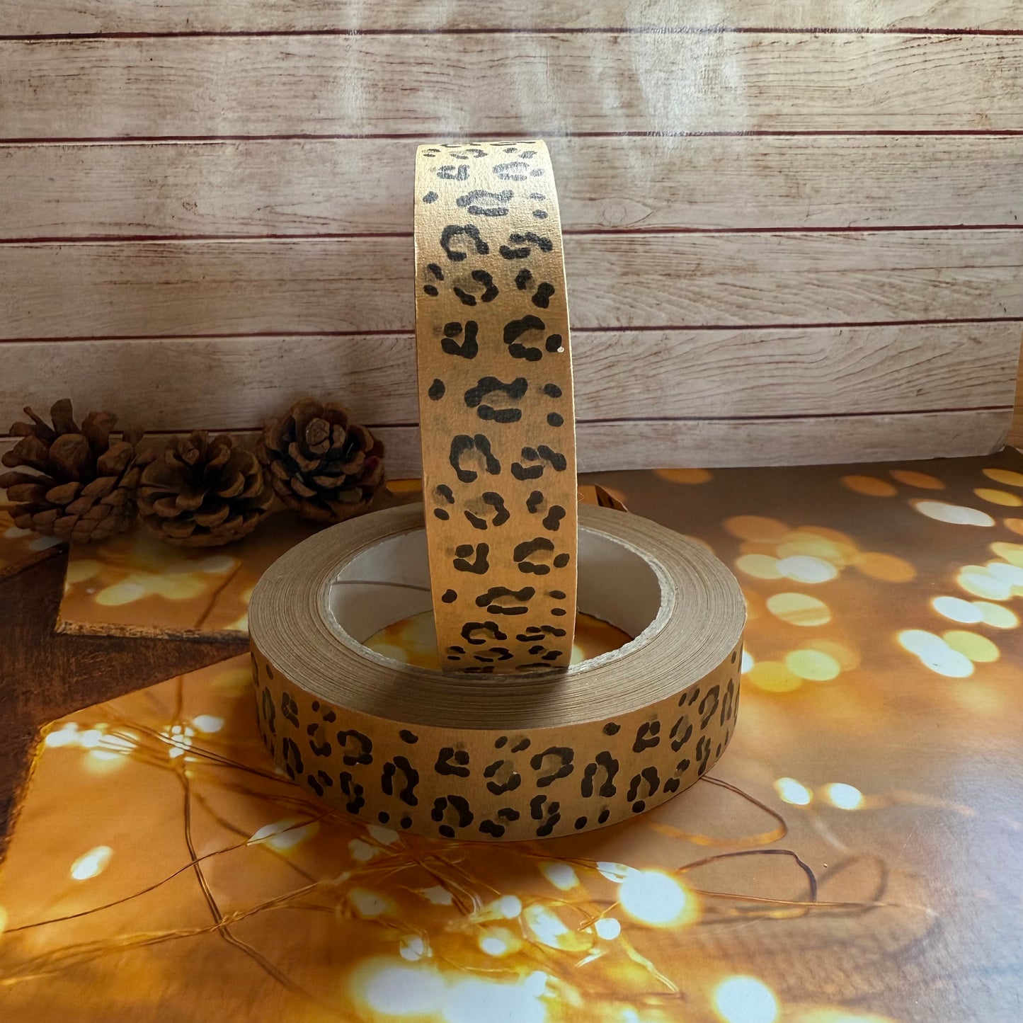 Eco-Friendly Sticky Tape - Leopard Print, Recyclable Compostable and Paper Kids Gift Tape - 50 meter, Fun Christmas Kraft Tape, Eco Packaging Tape - Leopard Print