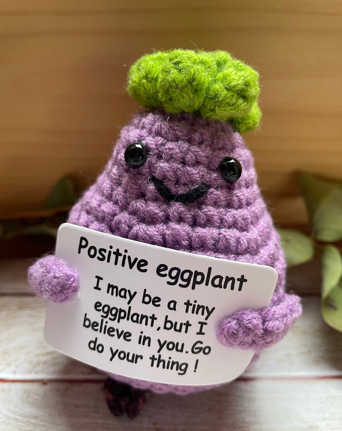 Crochet Positive Aubergine/Egg Plant (7cm) - pocket hug for emotional comfort and support