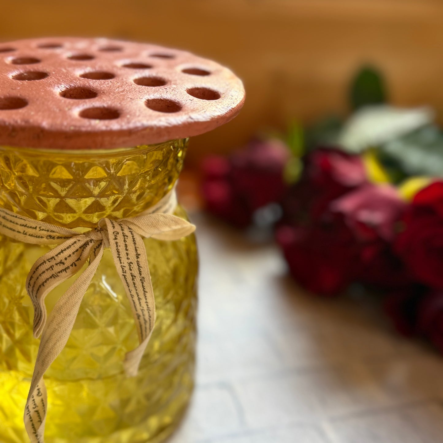 Handmade Terracotta Sparkly Flower Frog: Ceramic Floral Arranging Disc