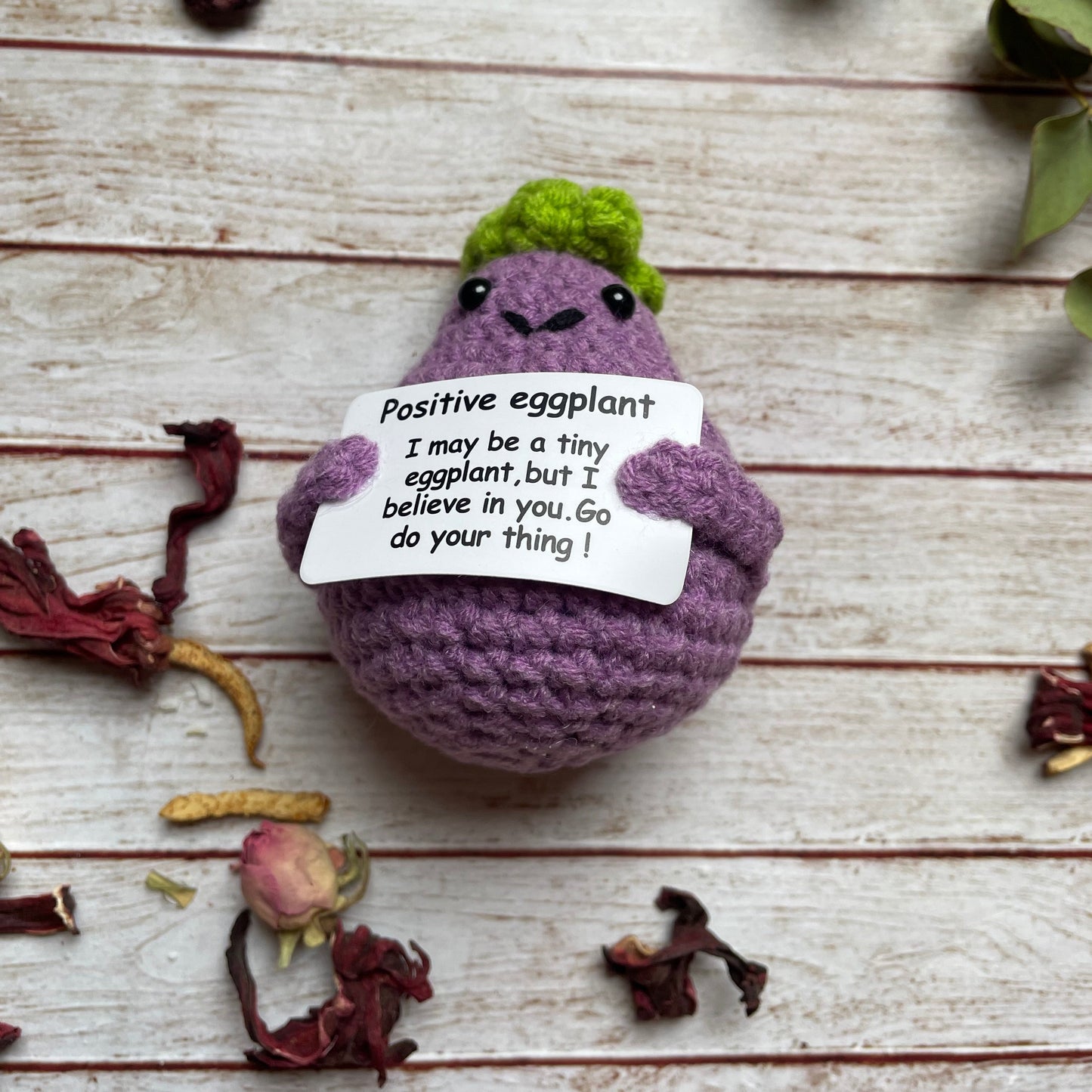 Crochet Positive Aubergine/Egg Plant (7cm) - pocket hug for emotional comfort and support