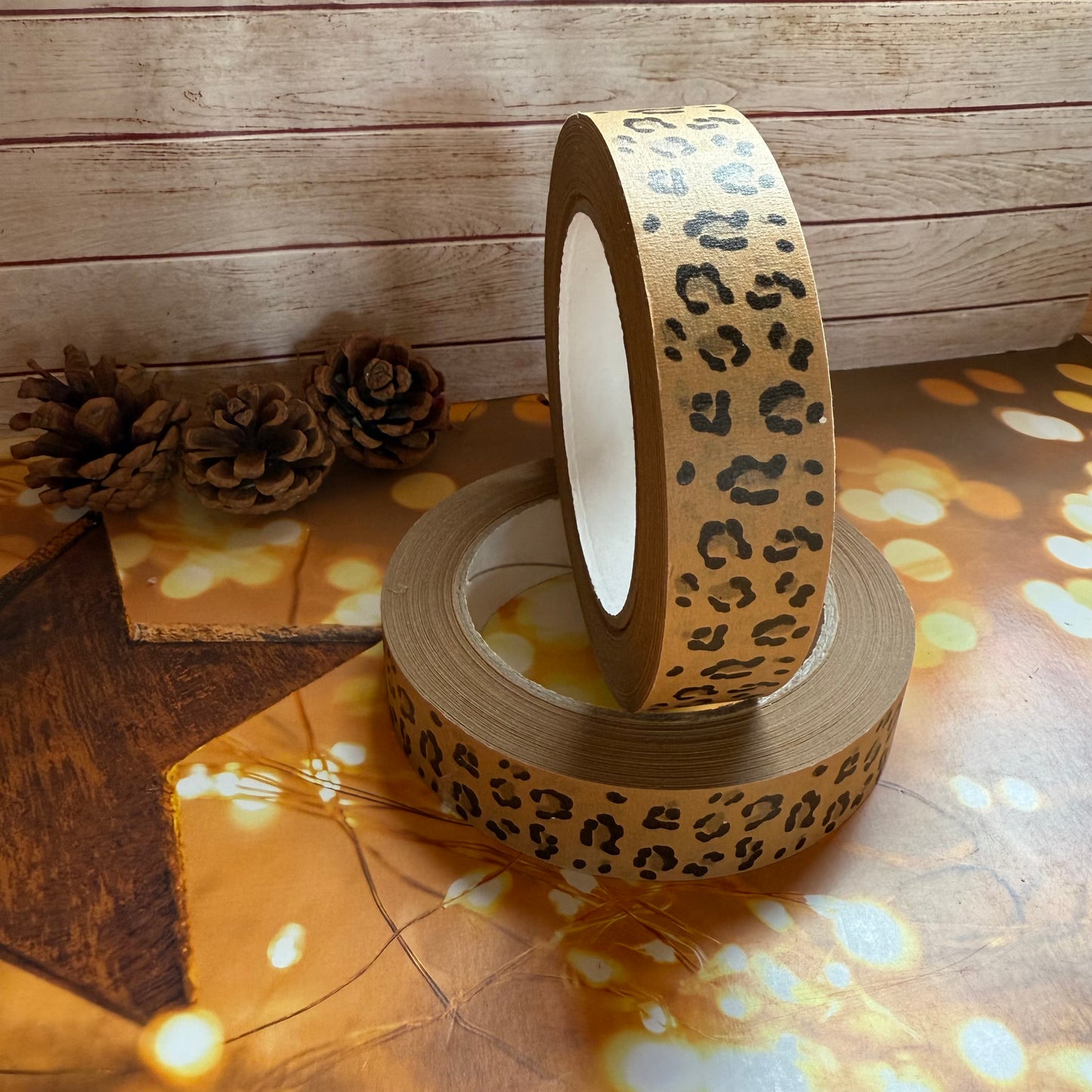 Eco-Friendly Sticky Tape - Leopard Print, Recyclable Compostable and Paper Kids Gift Tape - 50 meter, Fun Christmas Kraft Tape, Eco Packaging Tape - Leopard Print
