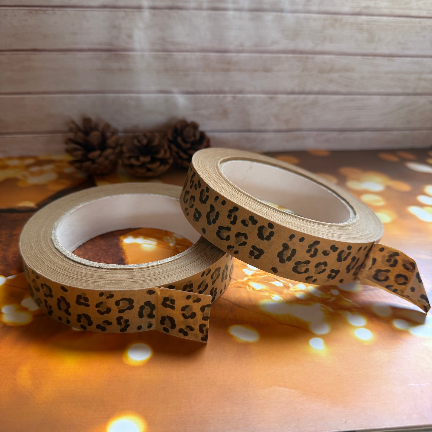 Eco-Friendly Sticky Tape - Leopard Print, Recyclable Compostable and Paper Kids Gift Tape - 50 meter, Fun Christmas Kraft Tape, Eco Packaging Tape - Leopard Print
