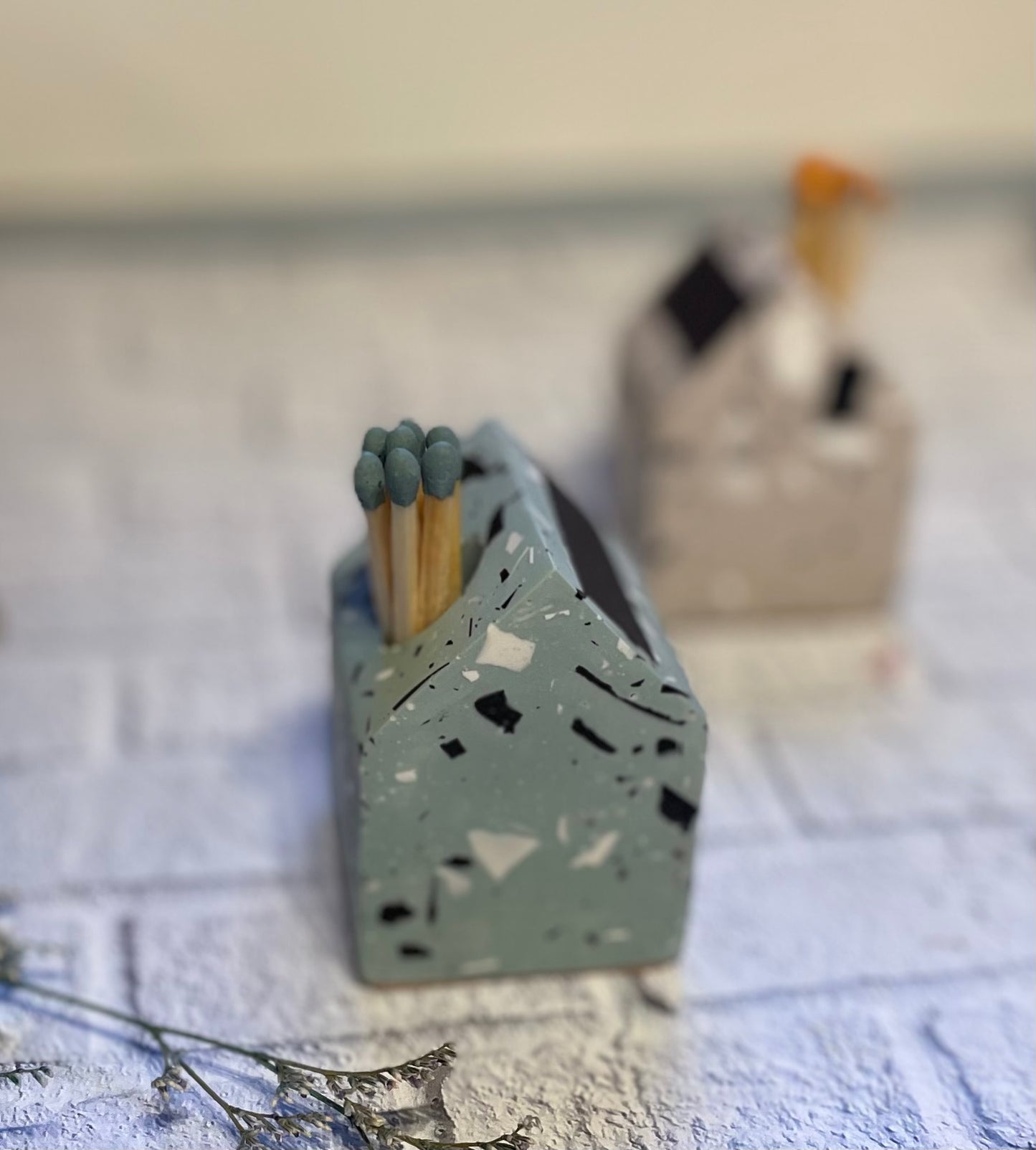 House Shaped Jesmonite Terrazzo Matchstick Holder Coastal