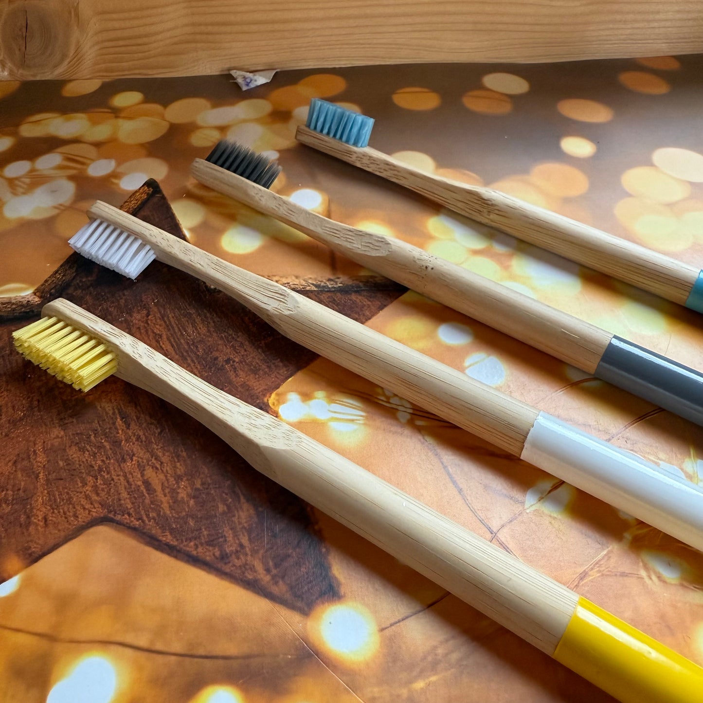 Family Set of 6 Stylist Bamboo Toothbrushes each with a separate coloured handle for easy identification
