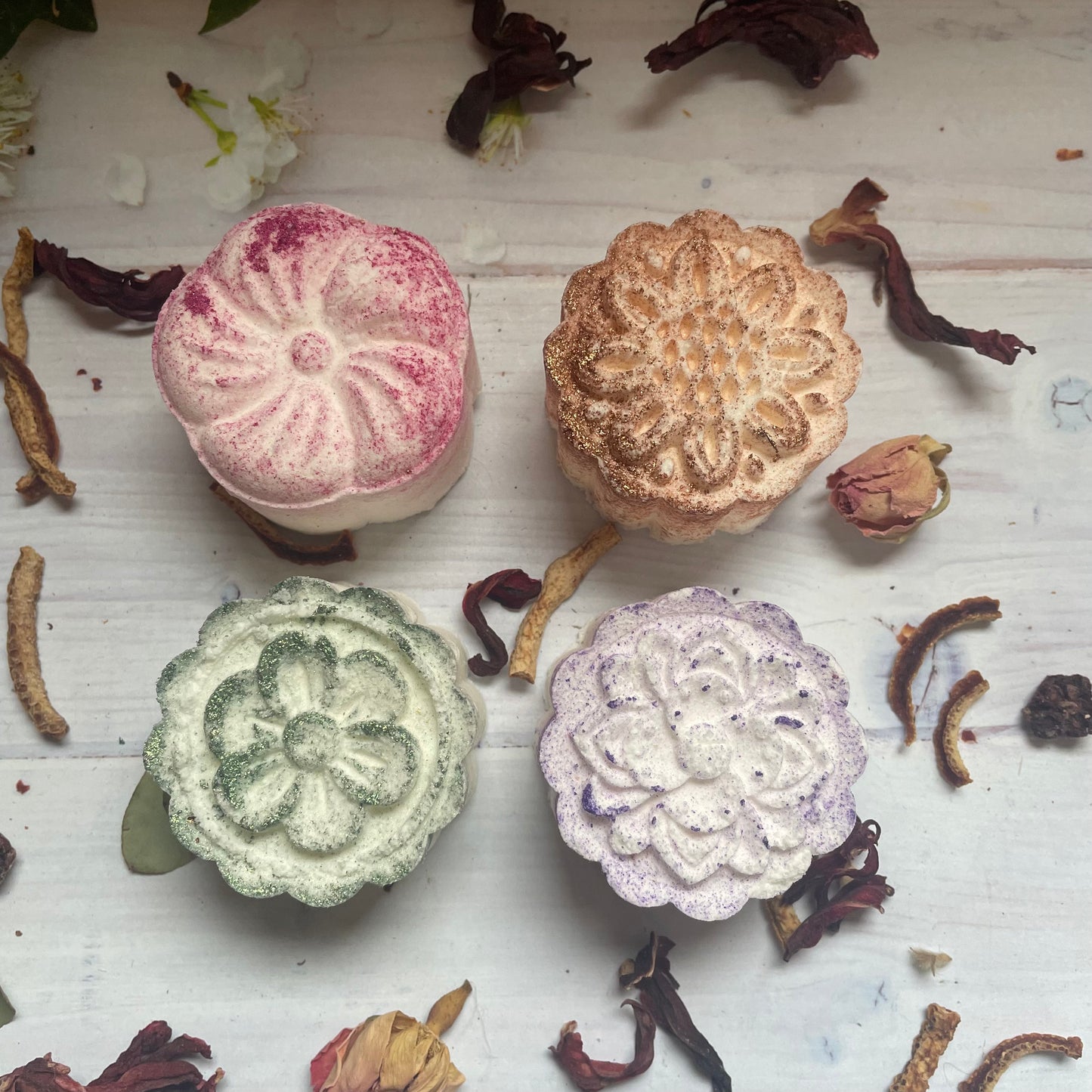 Luxury Flower-Shaped Shower Steamers, Handmade Essential Oil Aromatherapy Shower Fizzers, Pretty Shower Steamers