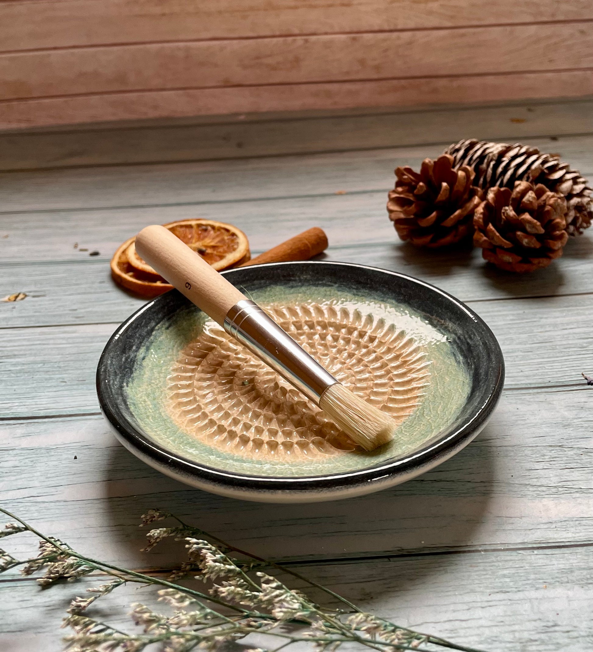 Handmade Ceramic Garlic, Ginger and Vegetable Grater Plate and with Brush (Optional), Garlic Grater Plate