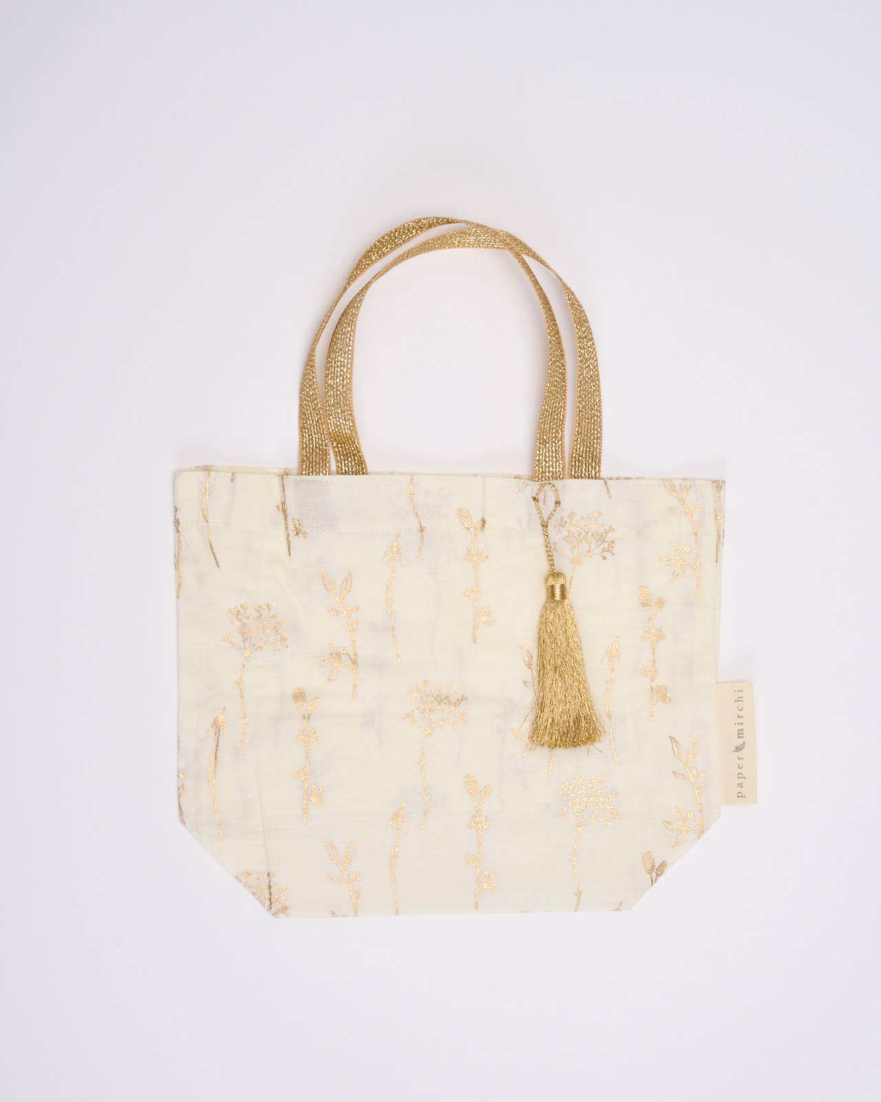 Reusable Fabric Gift Bags Tote Style - Hand-Block Printed Medium - H19cm x W23cm x D9cm / Safari