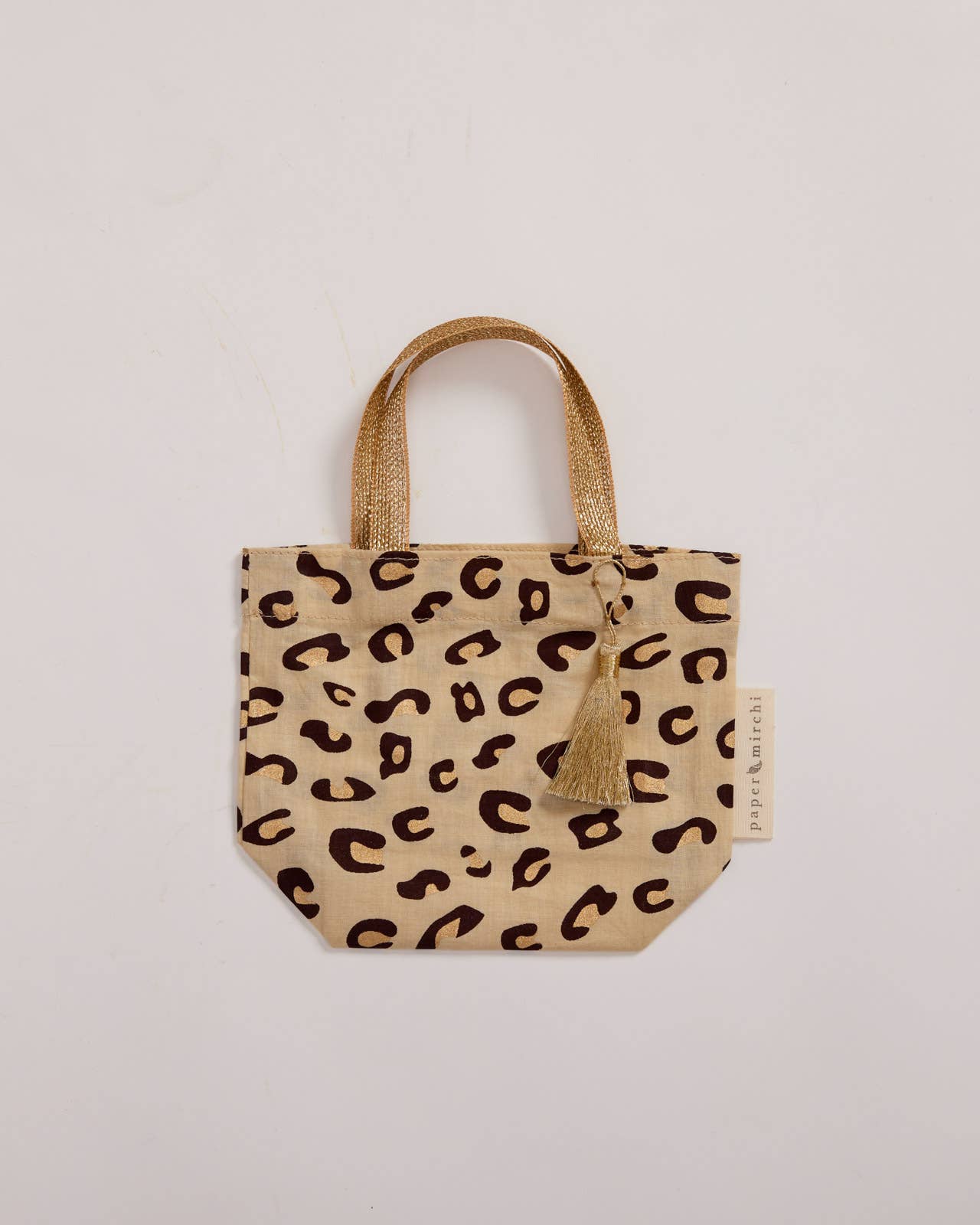 Reusable Fabric Gift Bags Tote Style - Hand-Block Printed Medium - H19cm x W23cm x D9cm / Safari
