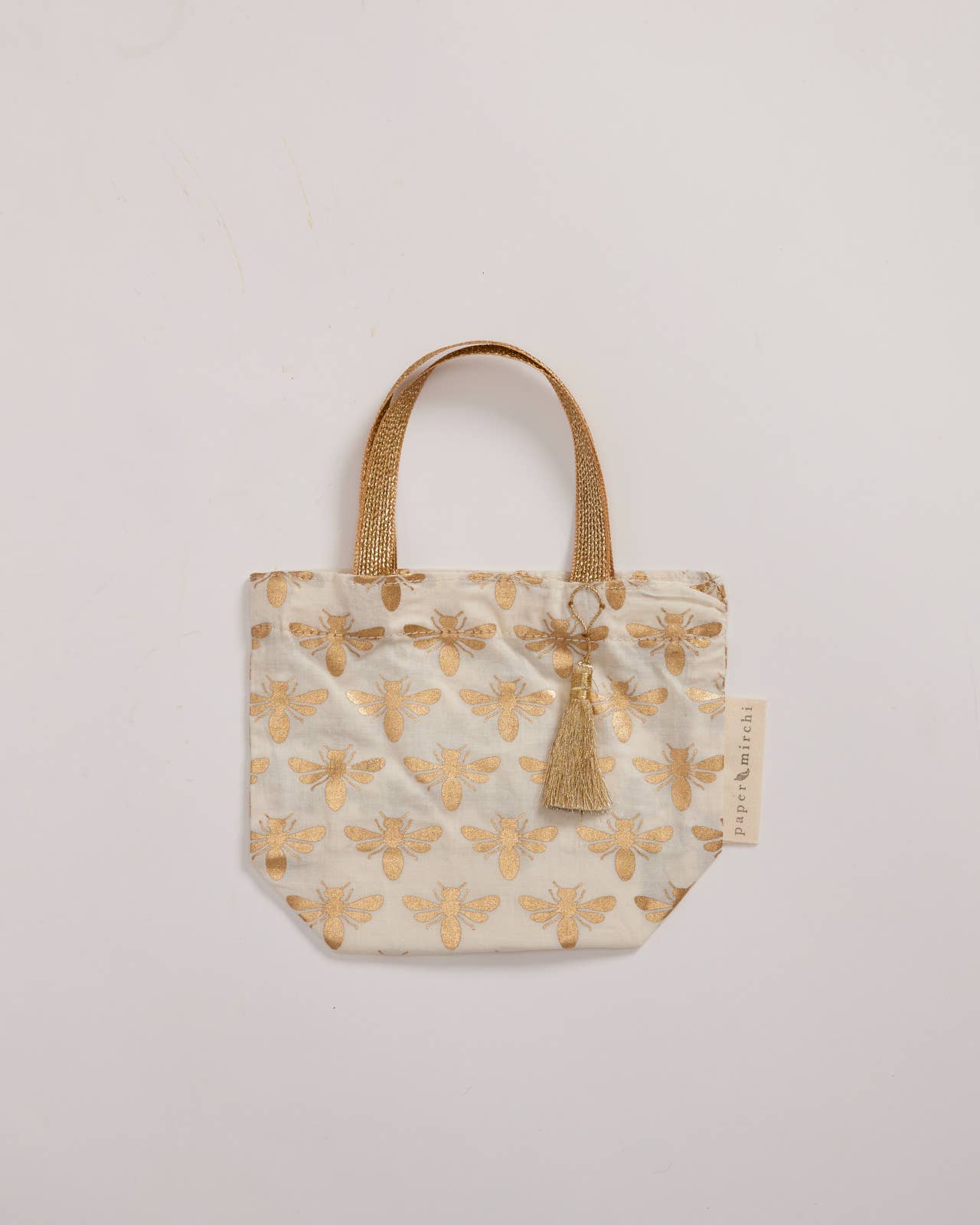 Reusable Fabric Gift Bags Tote Style - Hand-Block Printed Medium - H19cm x W23cm x D9cm / Safari